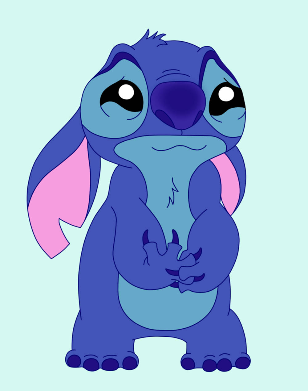 Cute Crying Stitch, blue alien, pink ears, SD Phone Wallpaper
