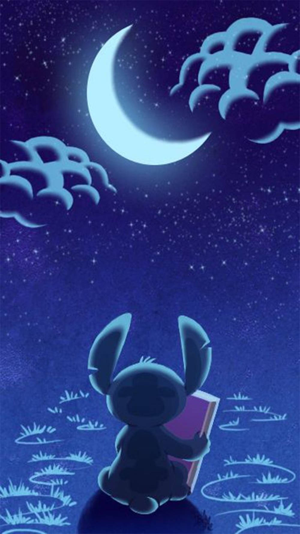 Cute Stitch, sea moonlight, crescent moon, HD Phone Wallpaper