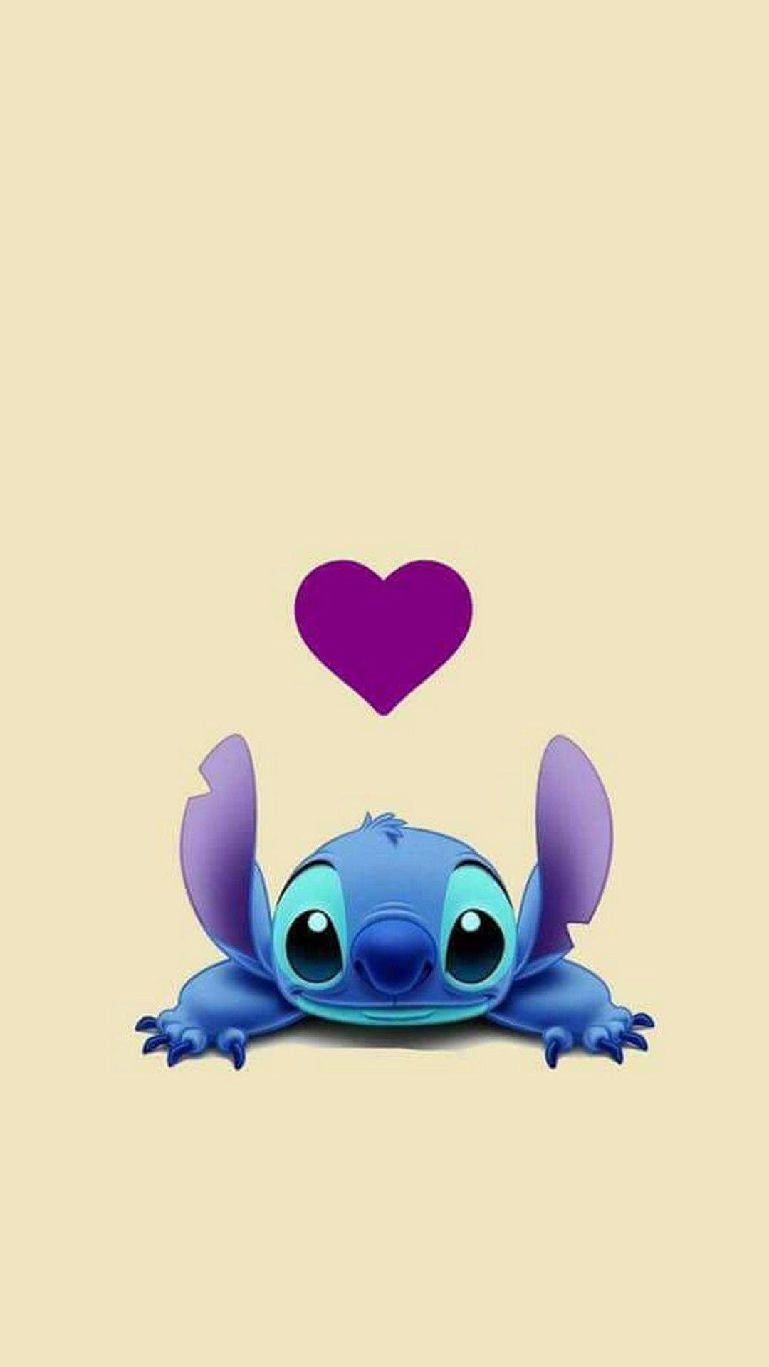Cute Stitch, purple heart, blue alien, Full HD Phone Wallpaper
