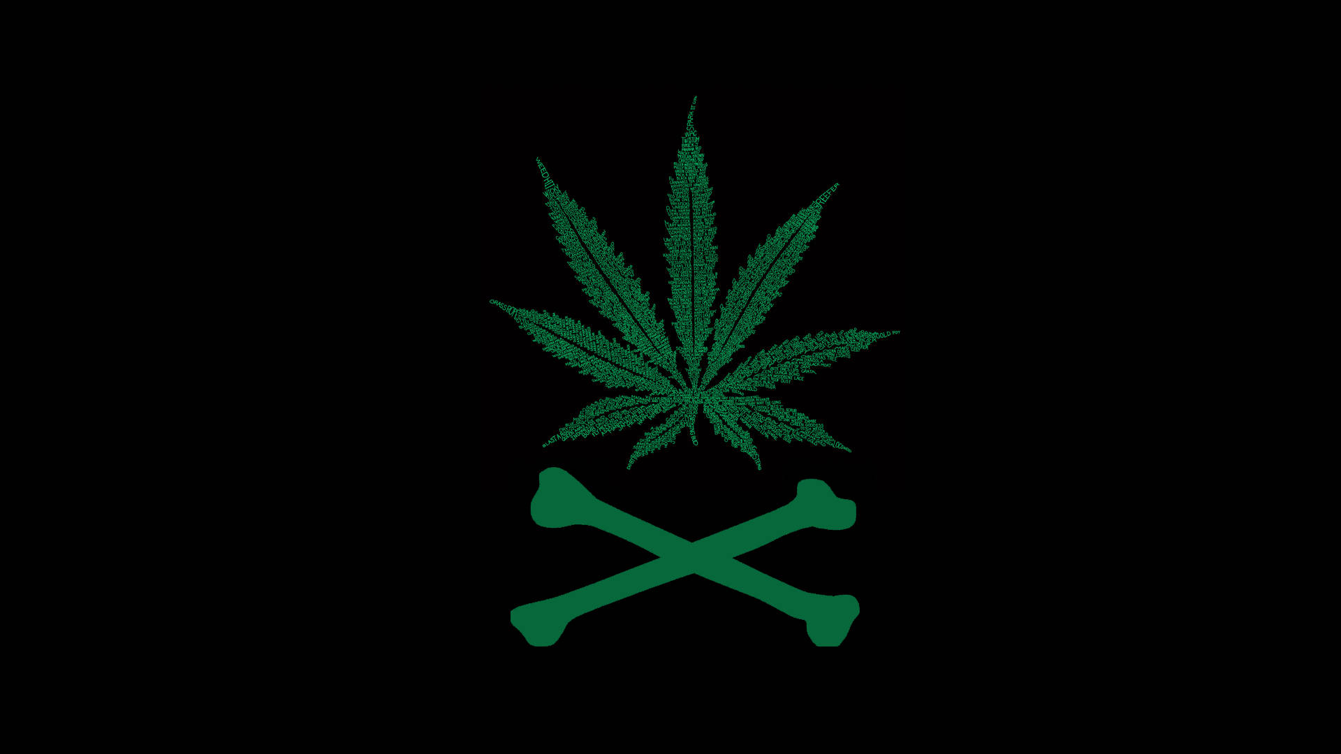 green stoner bones, cannabis leaf, crossed bones, Full HD Desktop Wallpaper