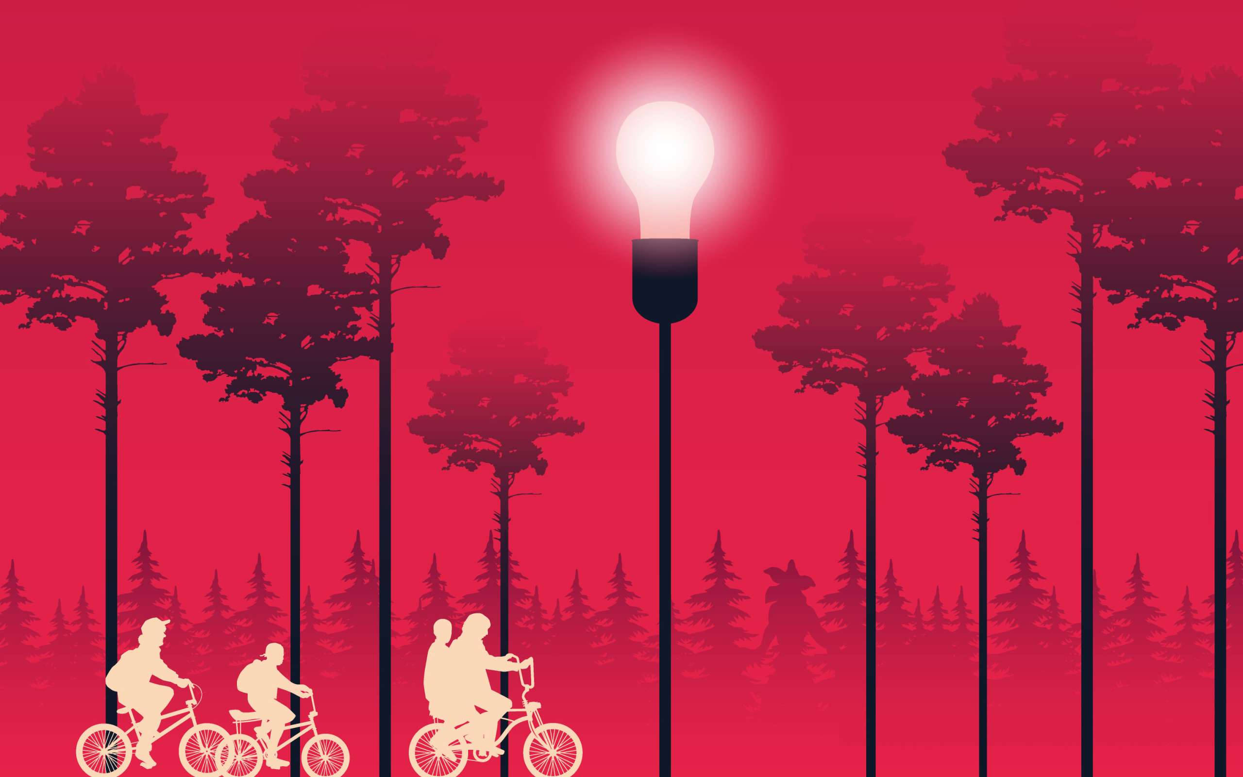 Cute Stranger Things, bikers, forest, 2K Desktop Wallpaper