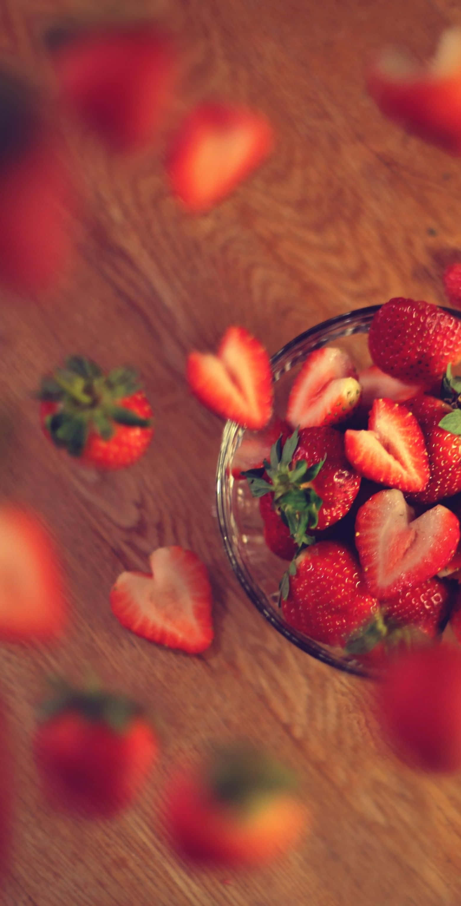 cute strawberry, glass bowl, fresh strawberries, 2K Phone Wallpaper