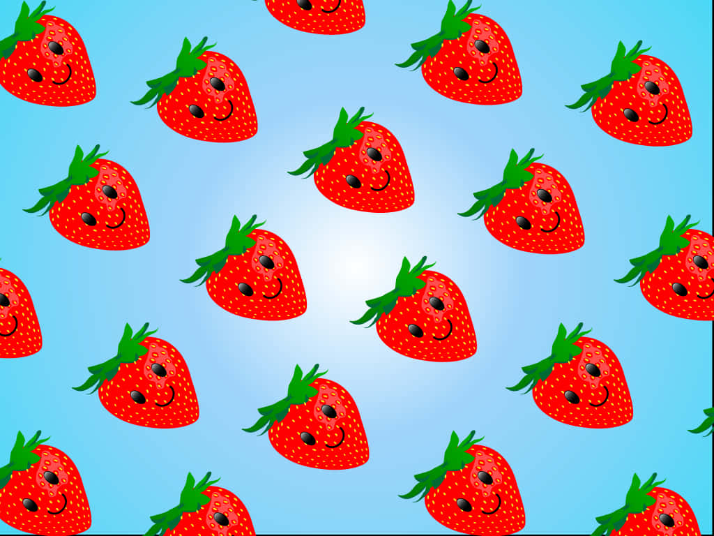 Cute Strawberry, bright red, cartoon strawberries, SD Desktop Wallpaper