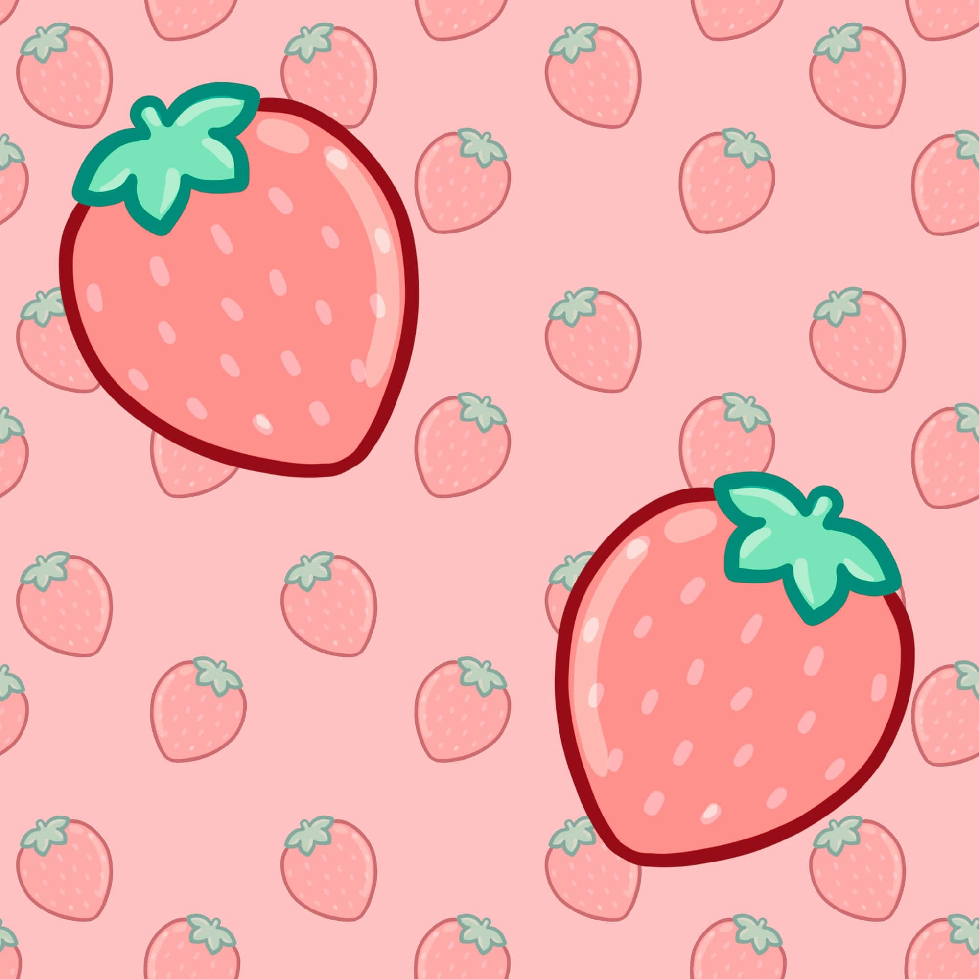 pink strawberry pattern, cartoon strawberry, pink fruits, Full HD Desktop Wallpaper