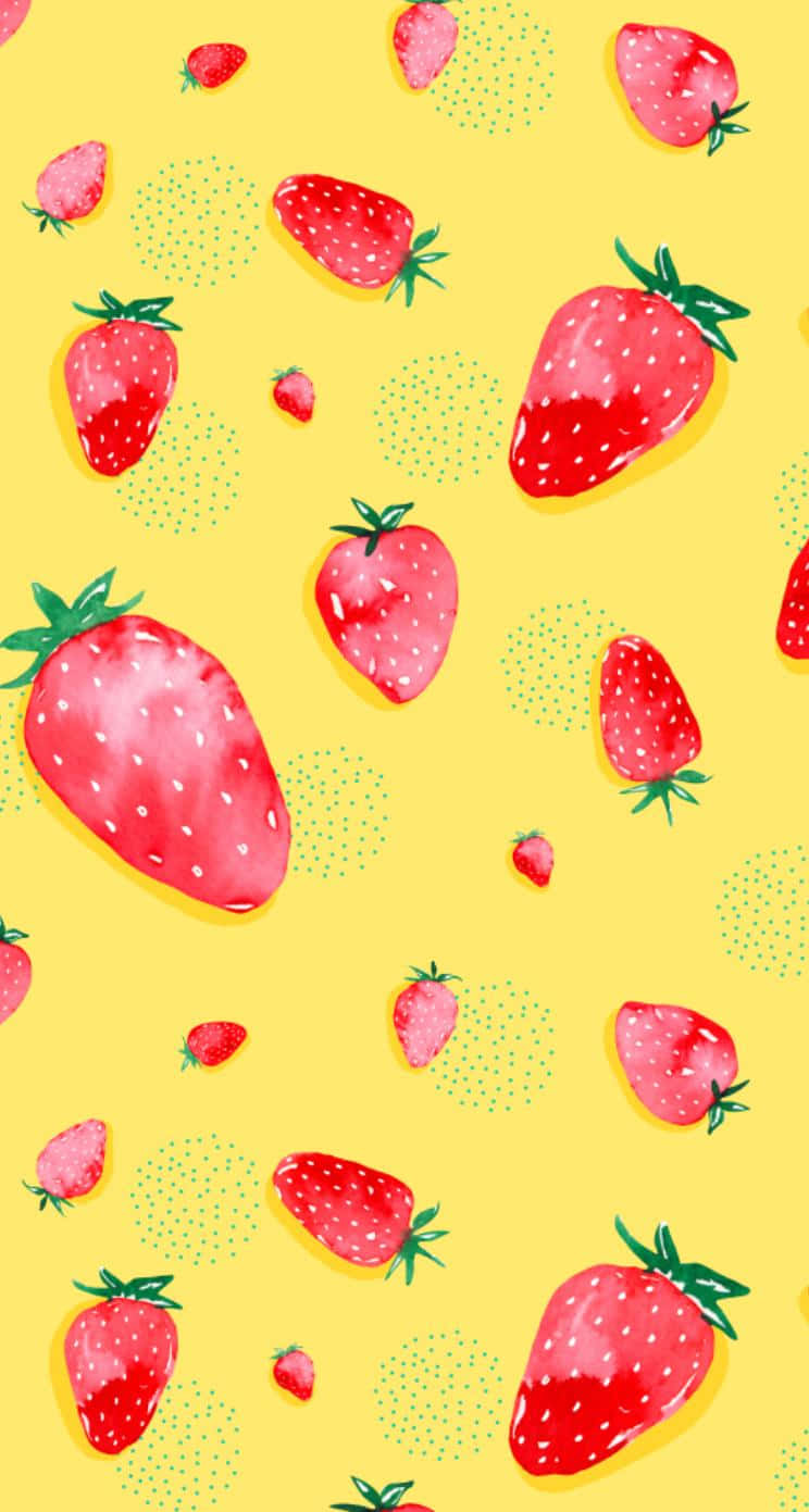 Cute Strawberry, watercolor strawberries, sunny yellow backdrop, HD Phone Wallpaper