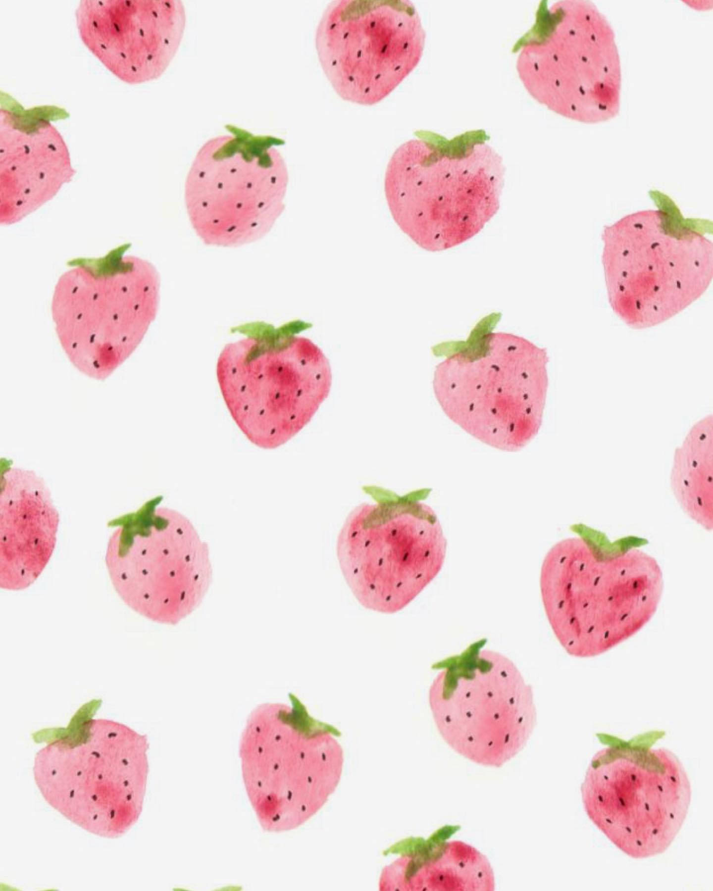 strawberry aesthetic, watercolor strawberries, soft pink, HD Phone Wallpaper