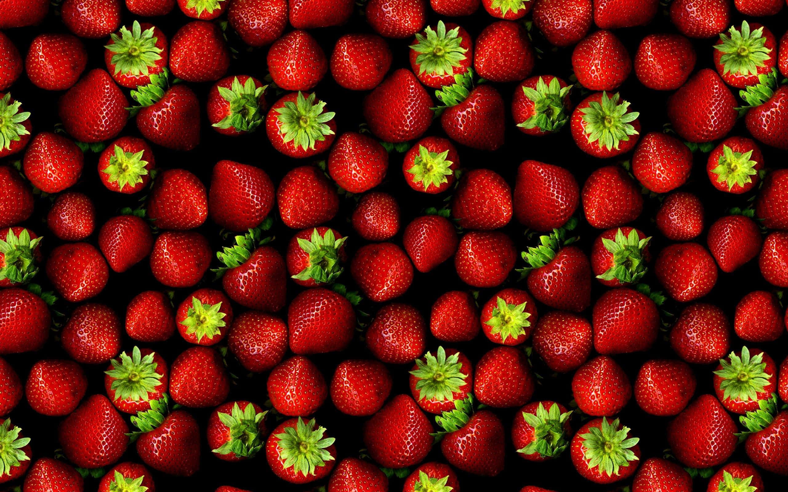 red strawberry, vibrant red strawberries, green tops, 2K Desktop Wallpaper