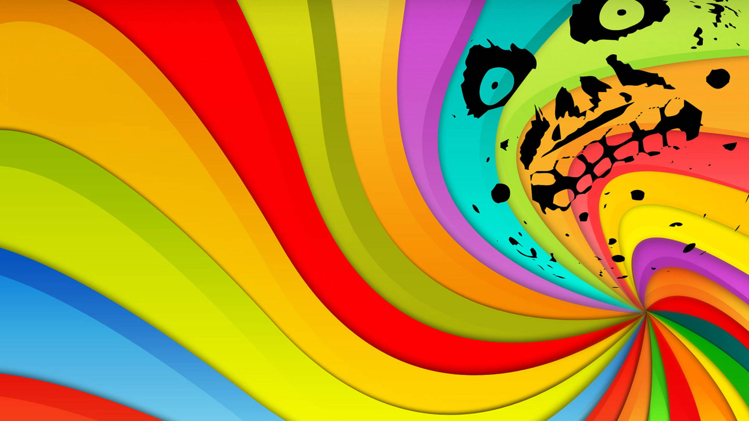 Twisted Spectrum Stripes With Face, rainbow swirls, graffiti-style face, 2K Desktop Wallpaper