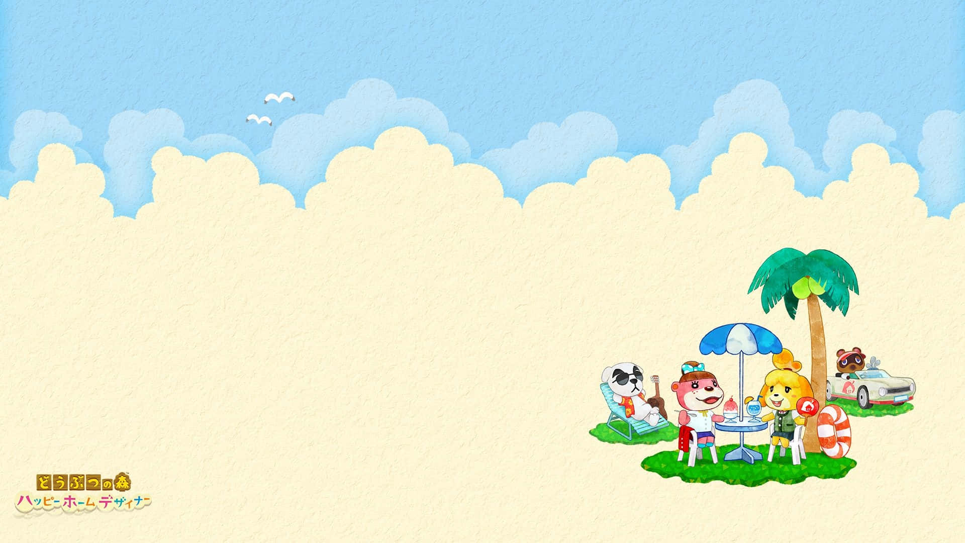 cute summer desktop, cartoon animal friends, sunny beach, Full HD Desktop Wallpaper