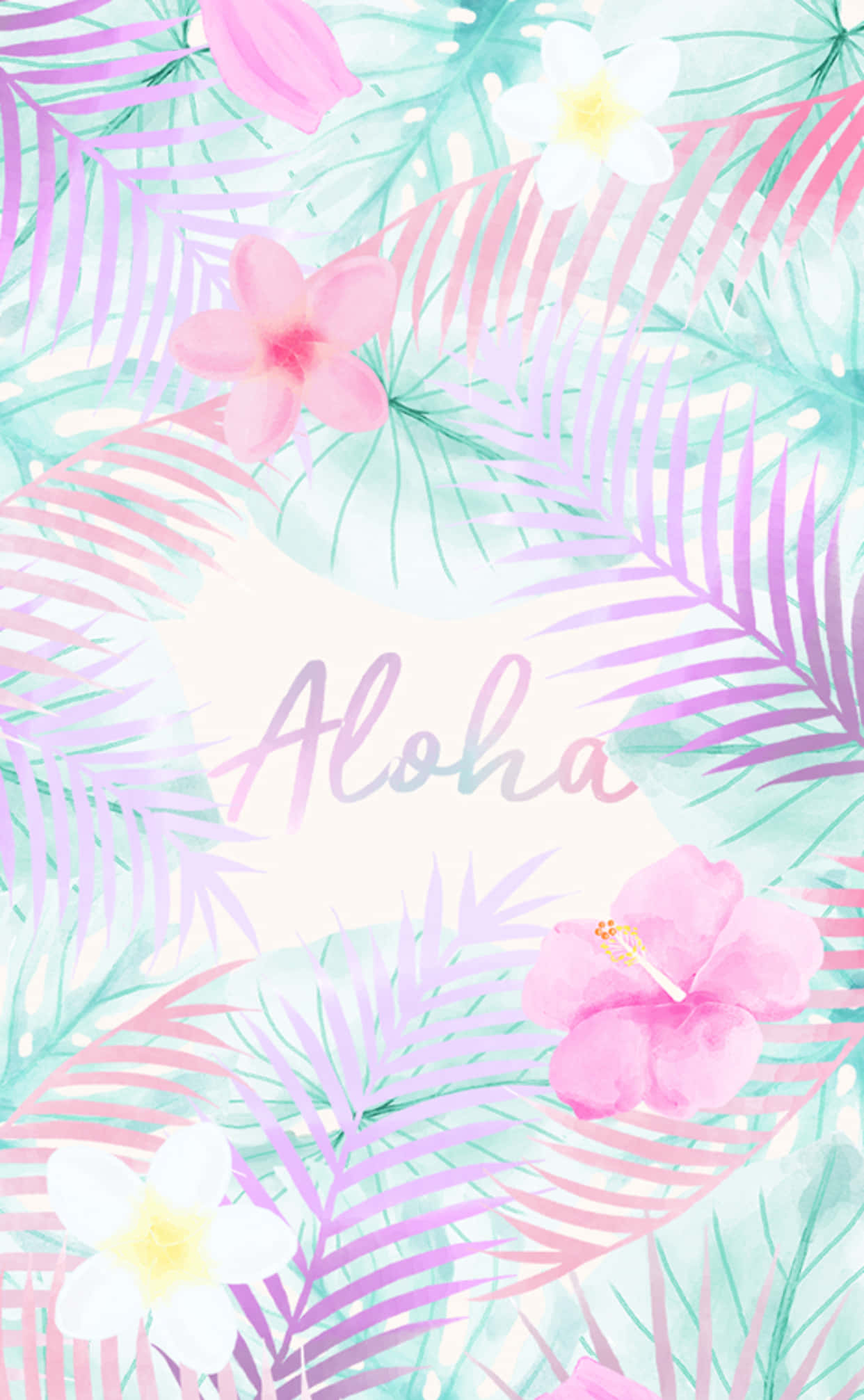 Cute Aloha Summer iPhone, pink hibiscus, plumeria flowers, Full HD Phone Wallpaper