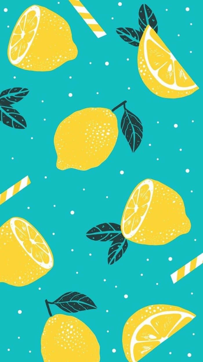 lemons and straws pattern, vibrant yellow lemons, striped straws, SD Phone Wallpaper