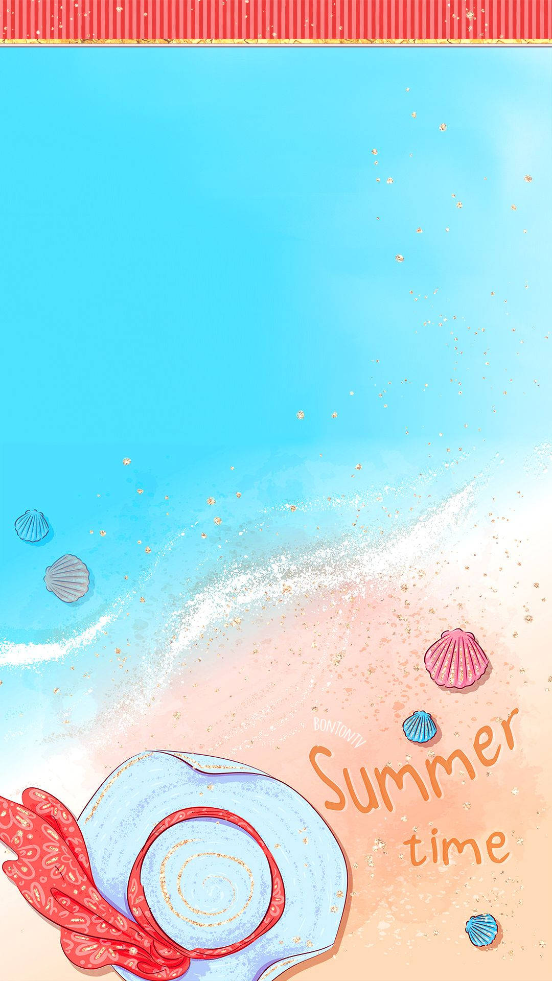 blue hat, red scarf, seashells, Full HD Phone Wallpaper