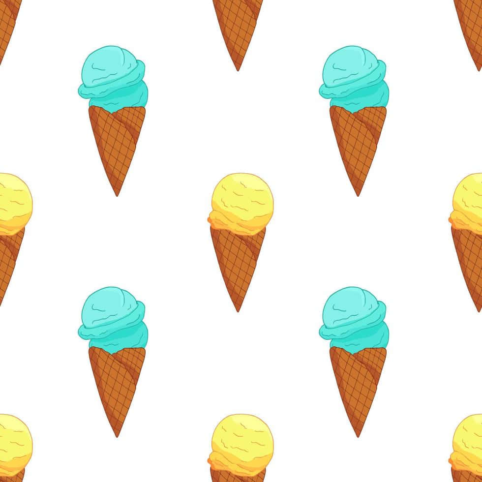 yellow and blue cute ice cream, cartoon ice cream cones, turquoise and yellow scoops, SD Desktop Wallpaper