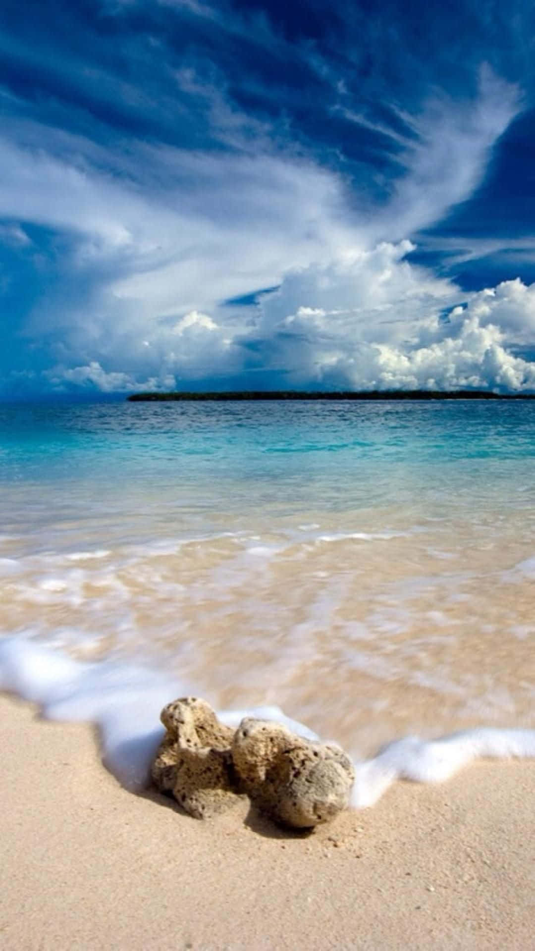 Cute Summer Beach, turquoise waves, golden sand, Full HD Phone Wallpaper