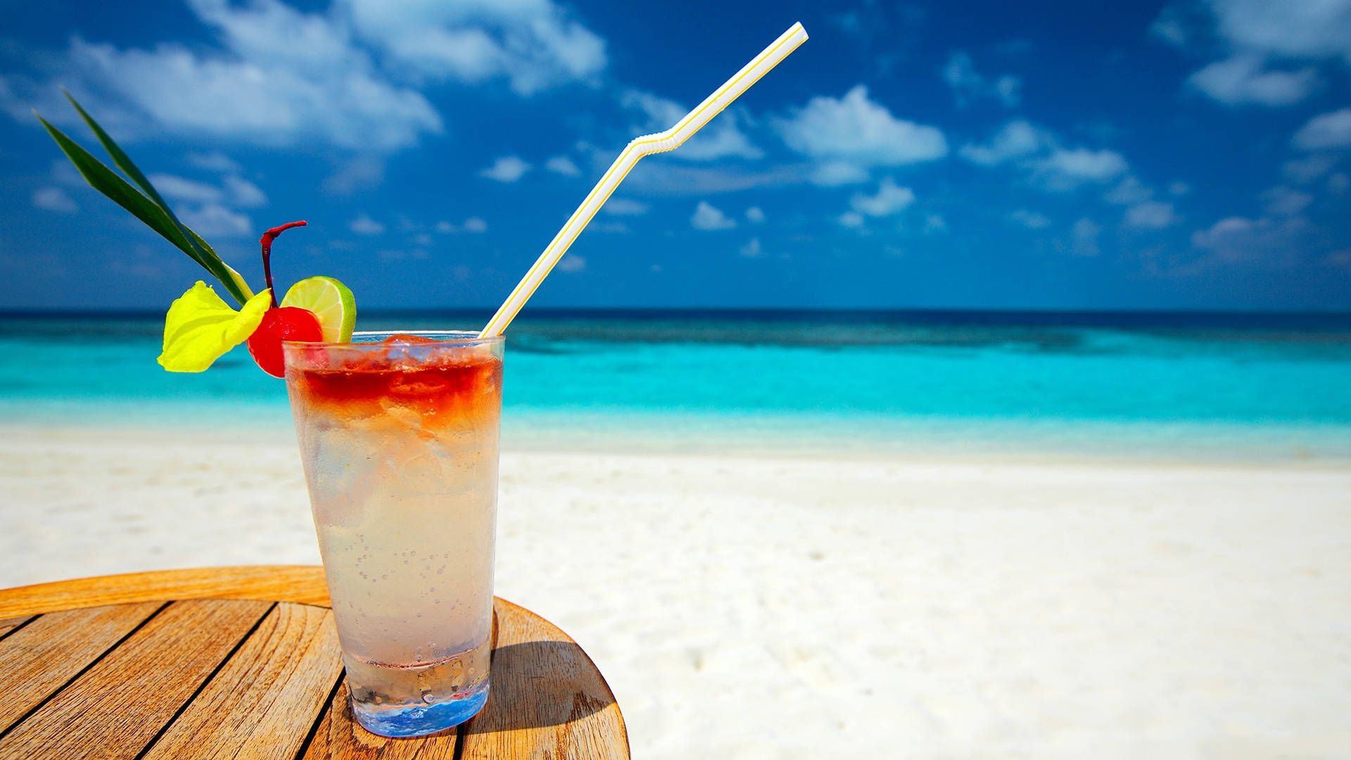 tropical cocktail, straw, fruit garnish, Full HD Desktop Wallpaper