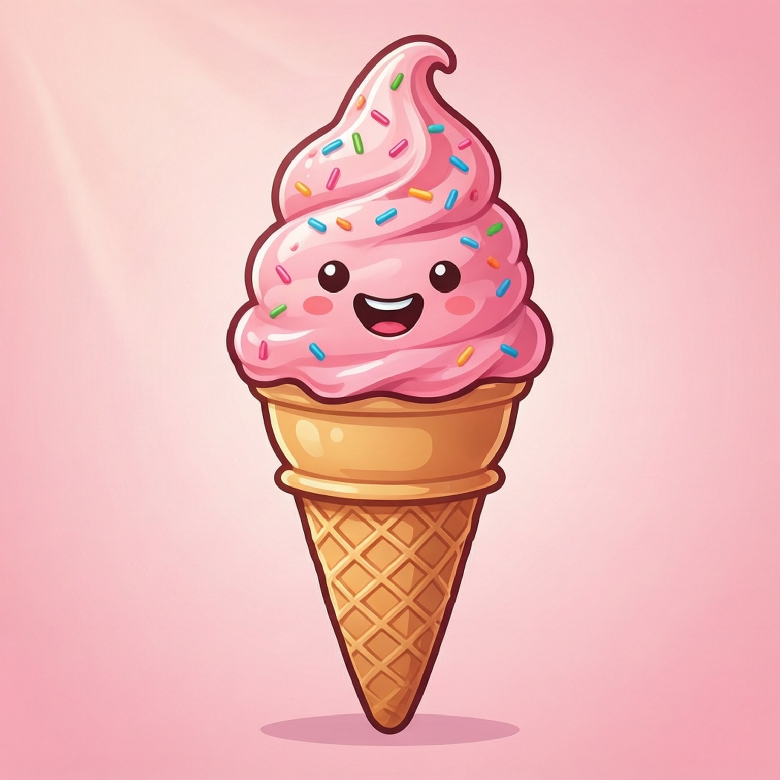 smiling ice cream cone, pink ice cream cone, colorful sprinkles, HD Desktop Wallpaper