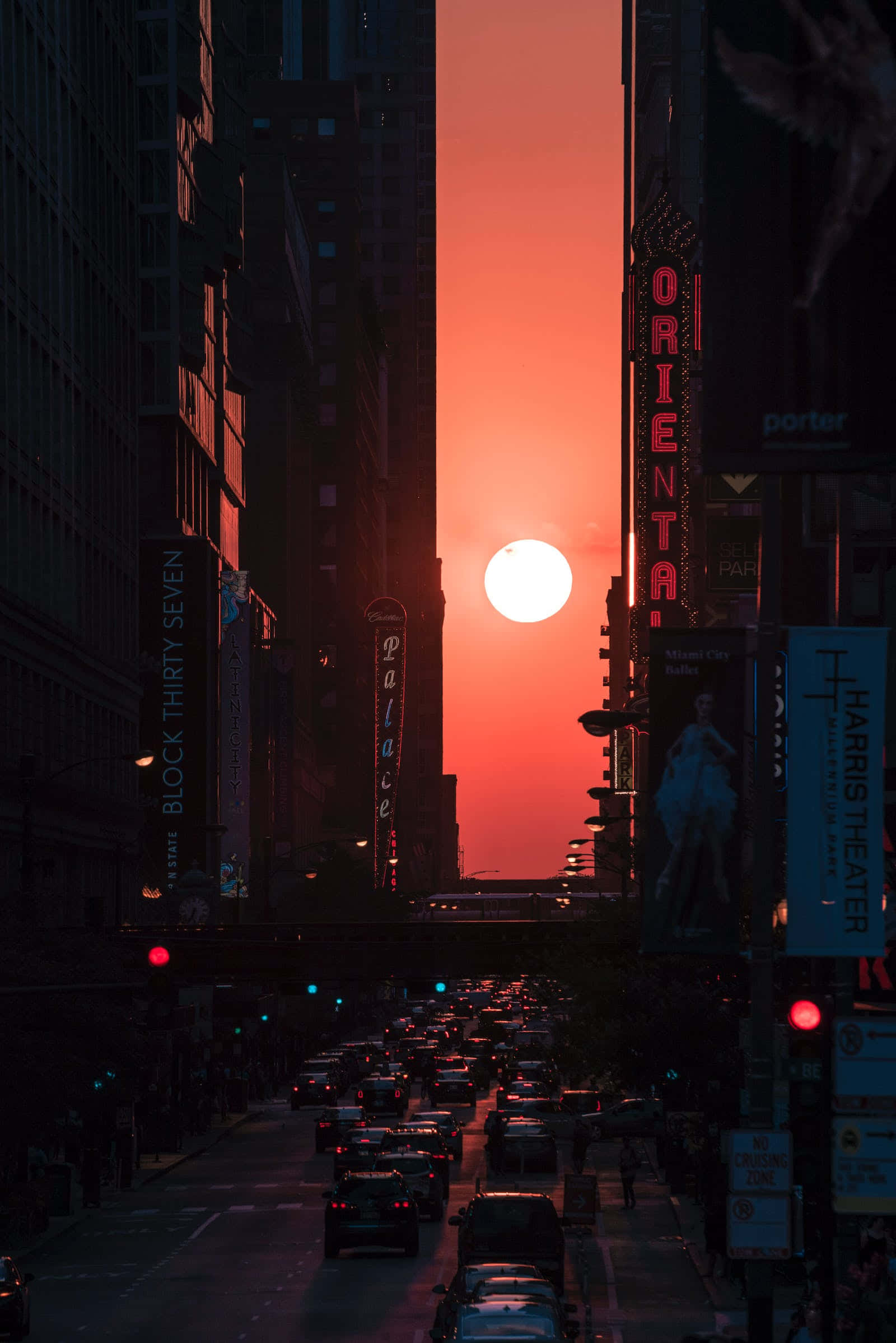 Cute Sunset, orange sunset, towering city buildings, Full HD Phone Wallpaper