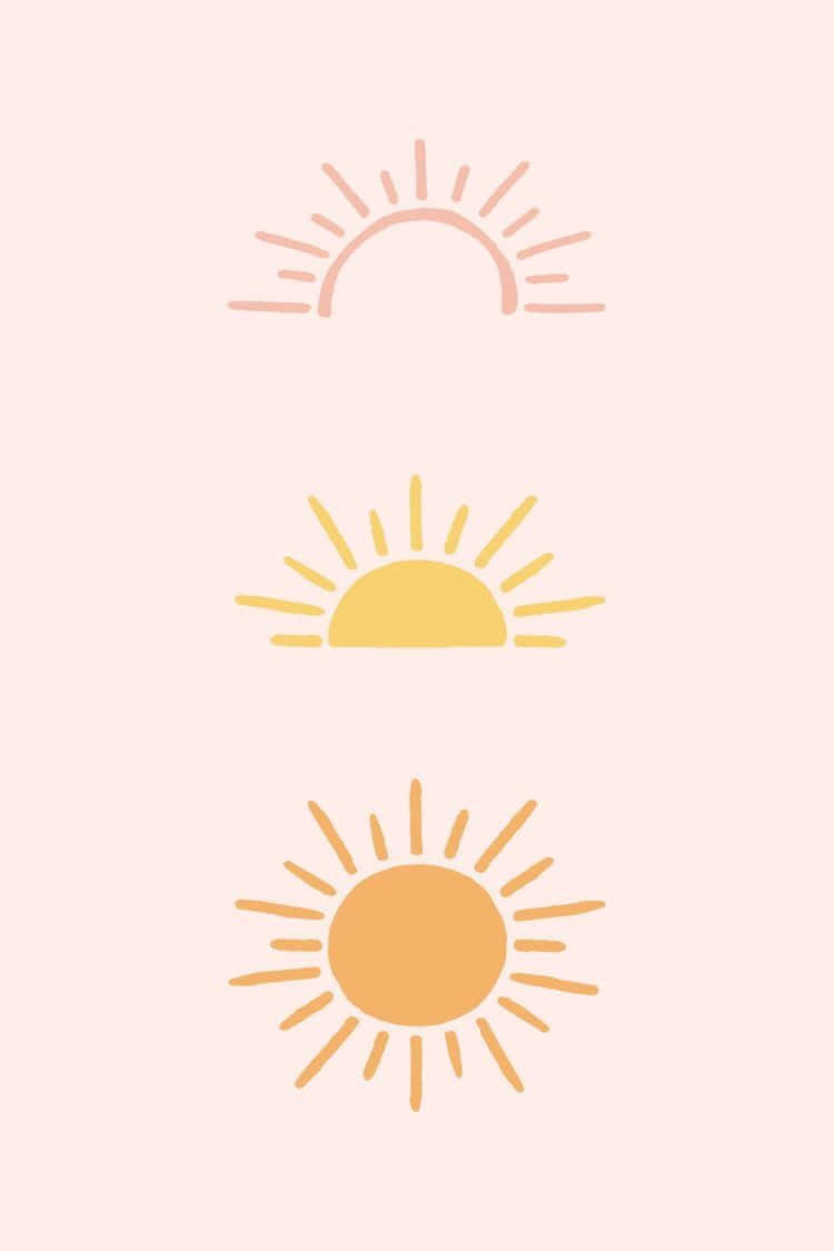 cute sunshine, pink background, three suns, SD Phone Wallpaper
