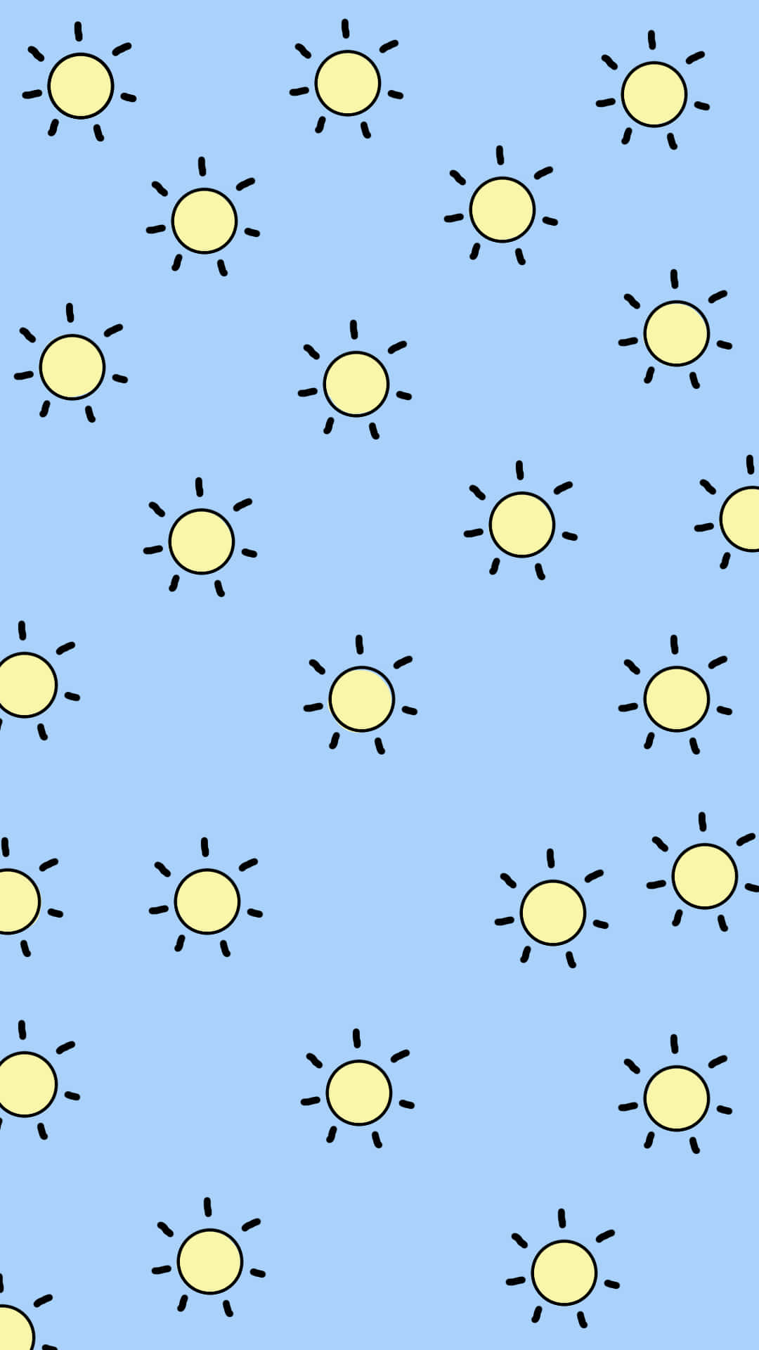 cute sunshine, yellow suns, black rays, Full HD Phone Wallpaper