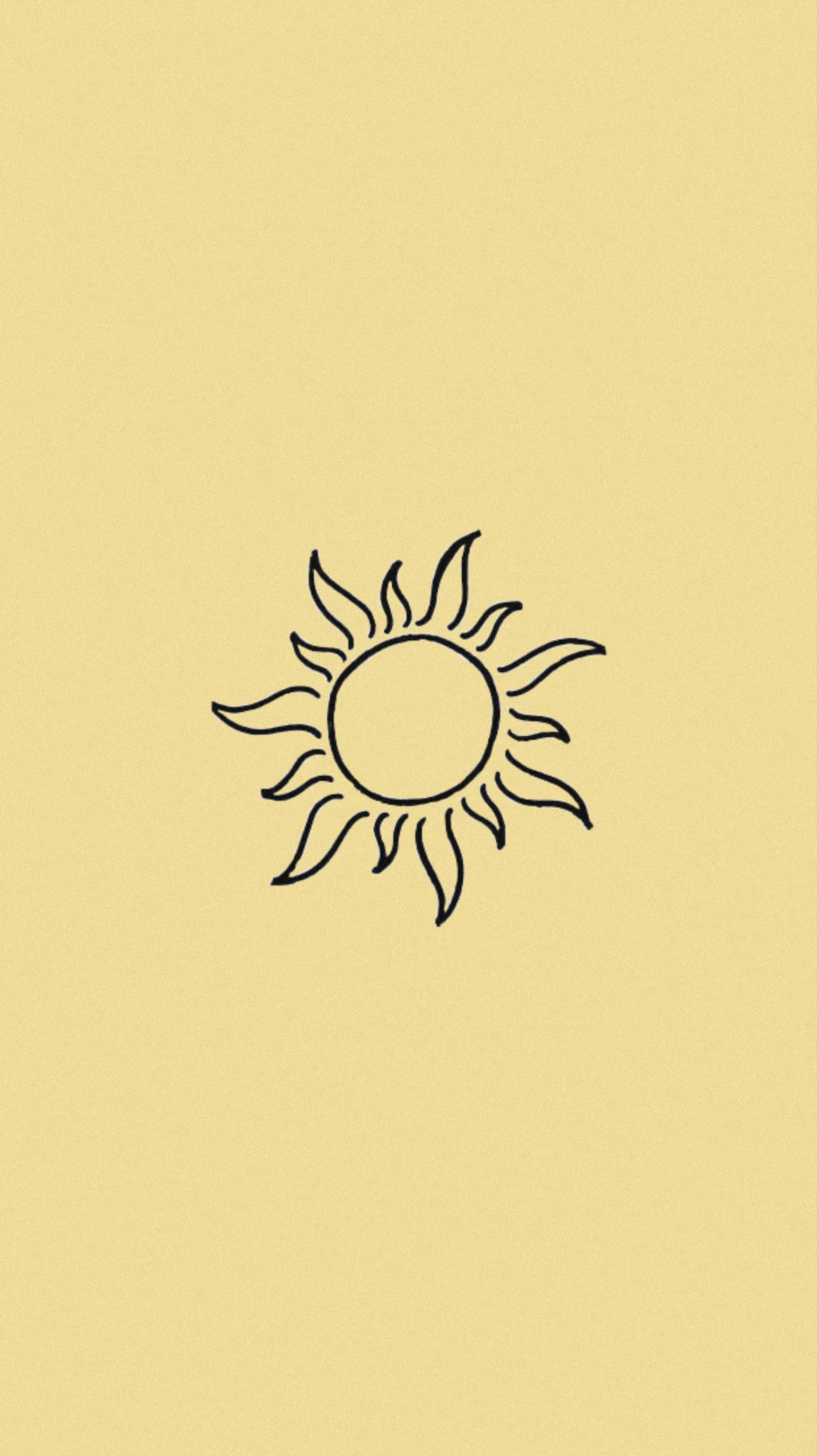 sun, wavy rays, minimalist black line drawing, 2K Phone Wallpaper