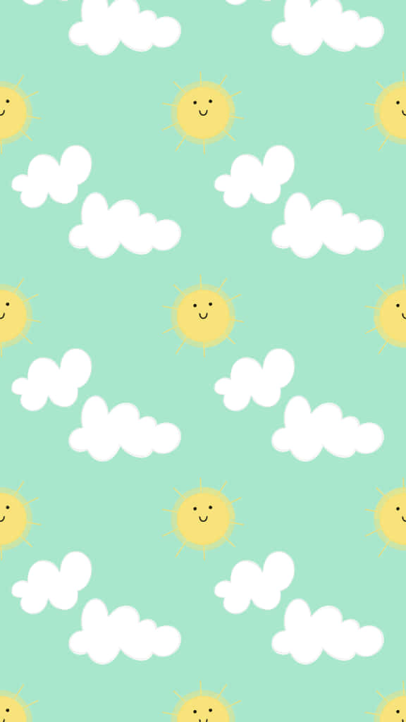 Cute Sunshine, smiling yellow suns, fluffy white clouds, SD Phone Wallpaper