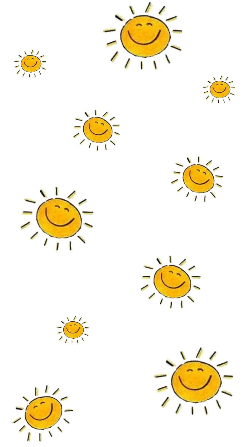 Cute Sunshine, cheerful yellow cartoon suns, smiling faces, HD Phone Wallpaper