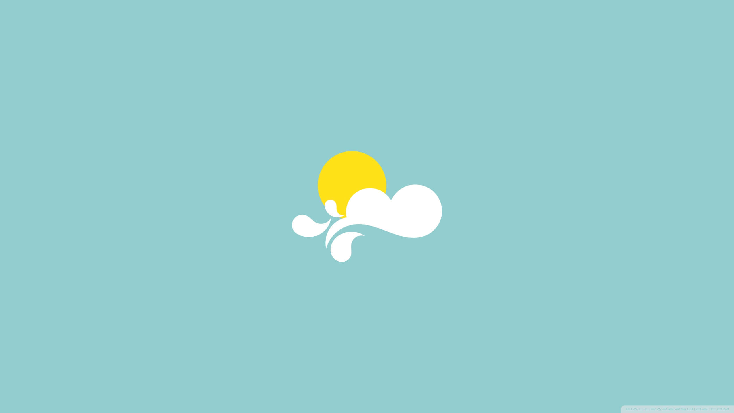yellow sun, white cloud, soft teal background, 2K Desktop Wallpaper