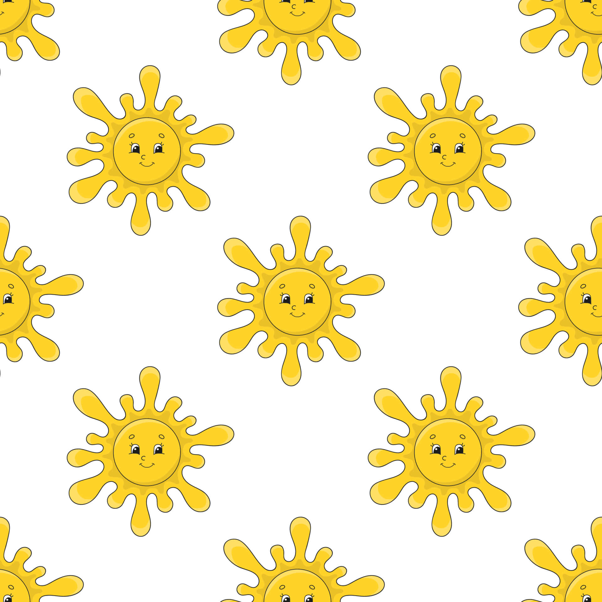 Cute Sunshine, cheerful yellow cartoon suns, smiling faces, Full HD Desktop Wallpaper