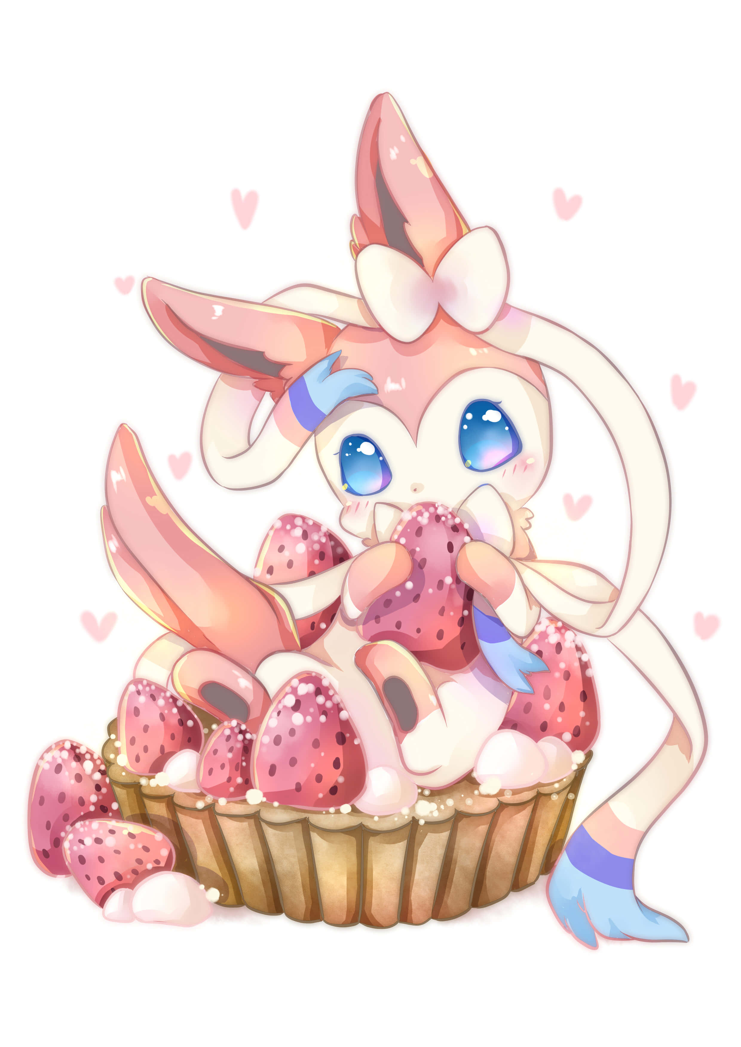 Cute Sylveon, Sylveon, pink anime-style creature, 2K Phone Wallpaper