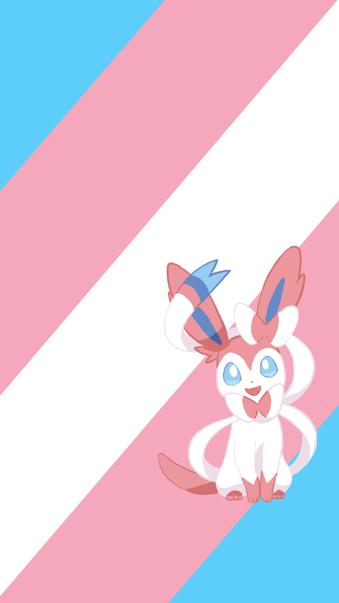 Cute Sylveon, anime-style Sylveon, pink blue and white striped background, Full HD Phone Wallpaper