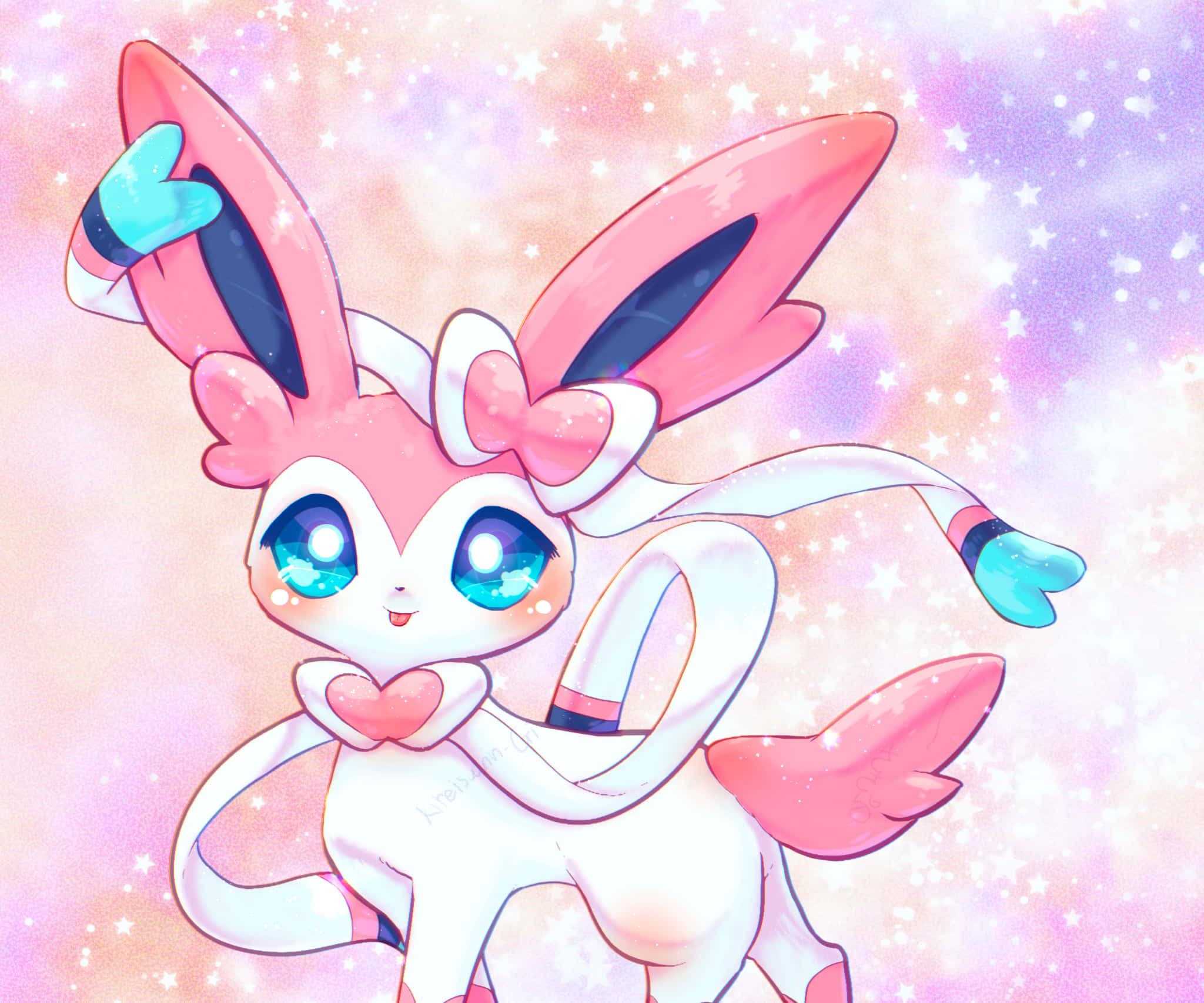 cute sylveon, pink and white, anime-style, Full HD Desktop Wallpaper