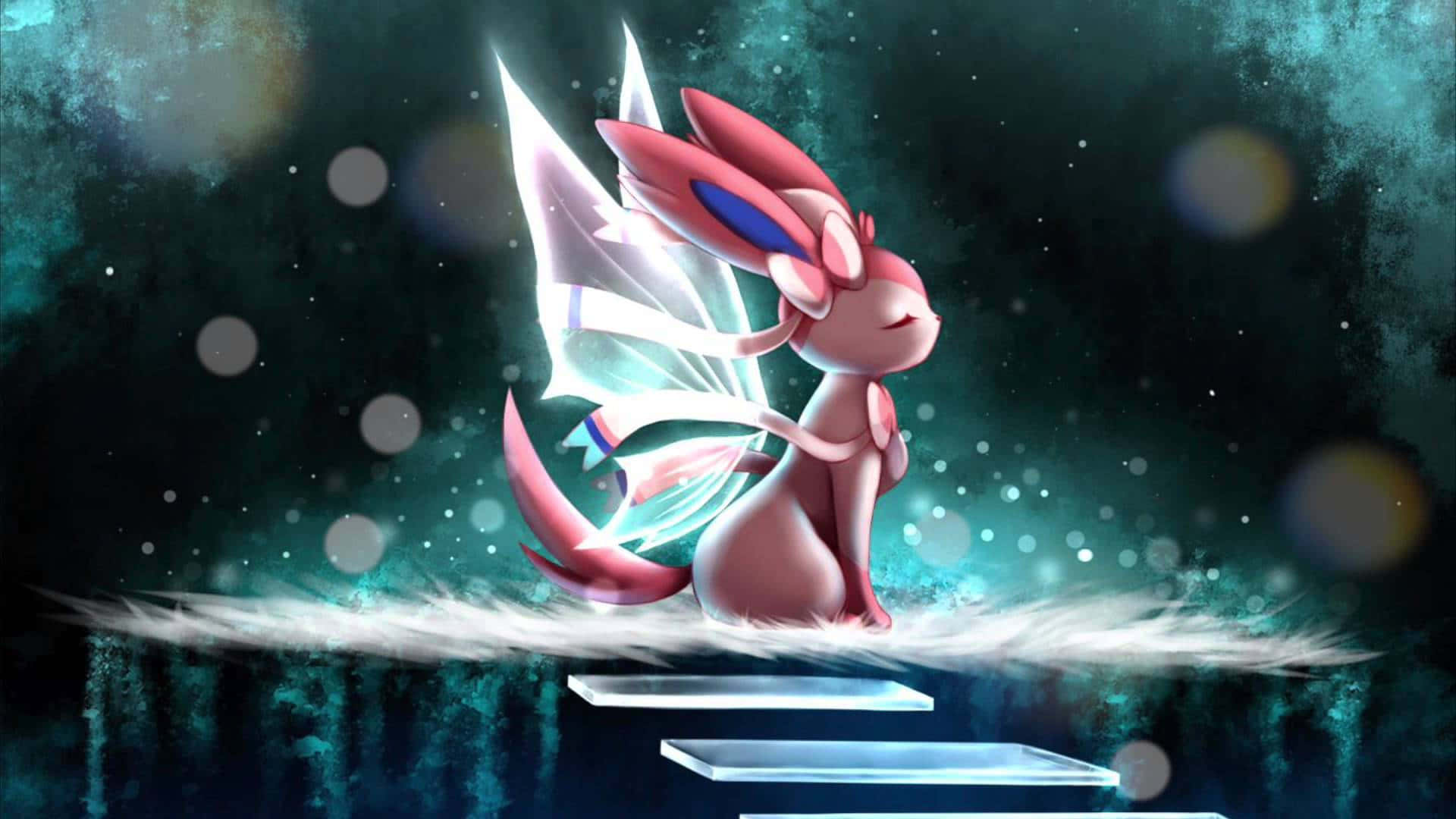 Sylveon, pink and white, anime-style, Full HD Desktop Wallpaper