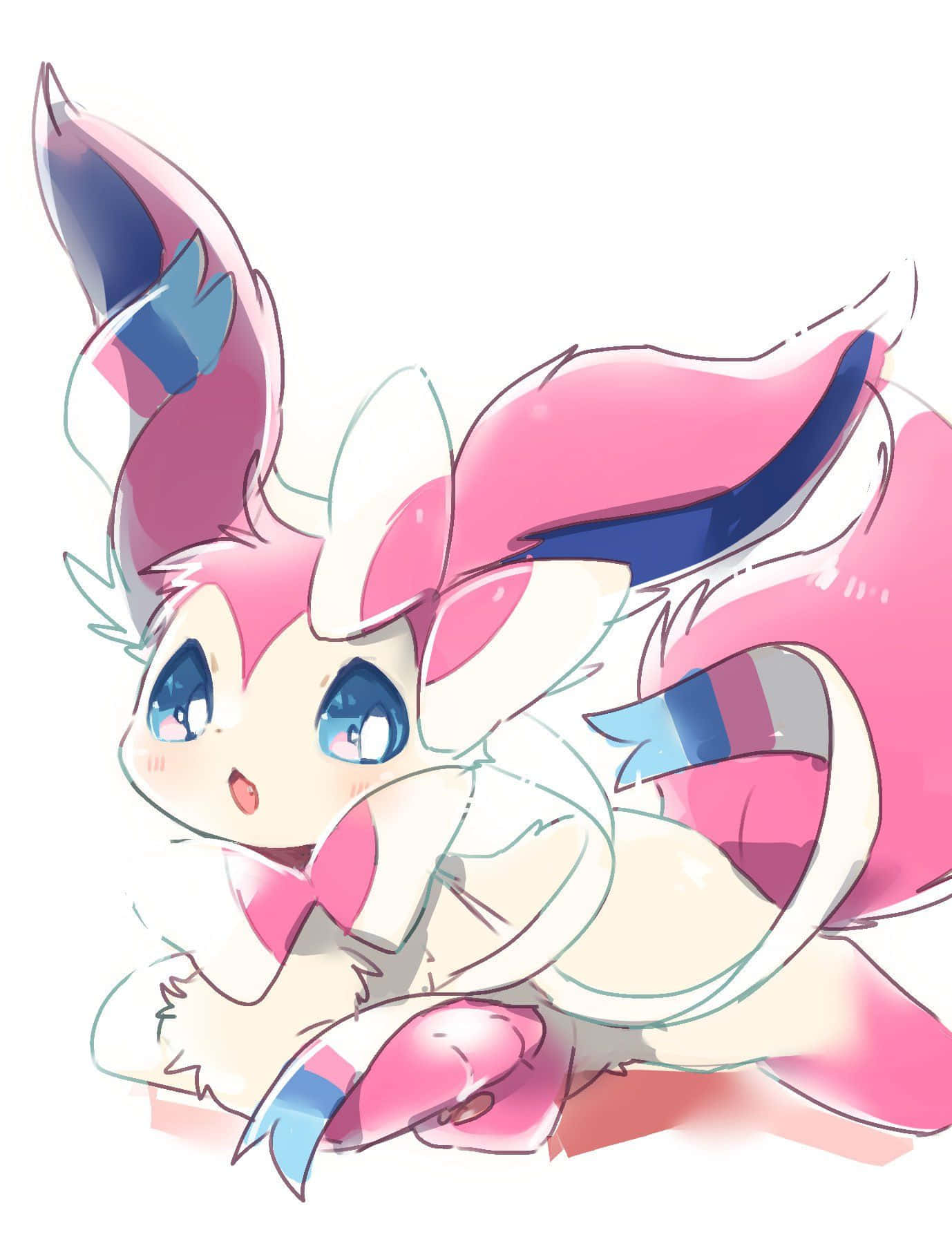 Sylveon, pink and blue, anime fox, HD Phone Wallpaper