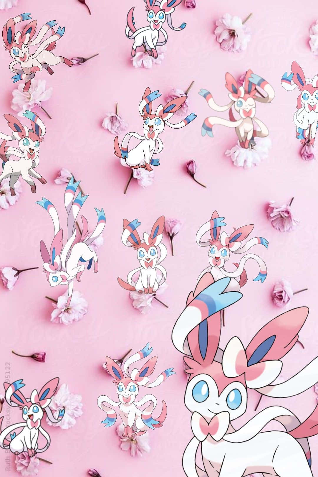 Sylveon, pink background, anime-style, HD Phone Wallpaper