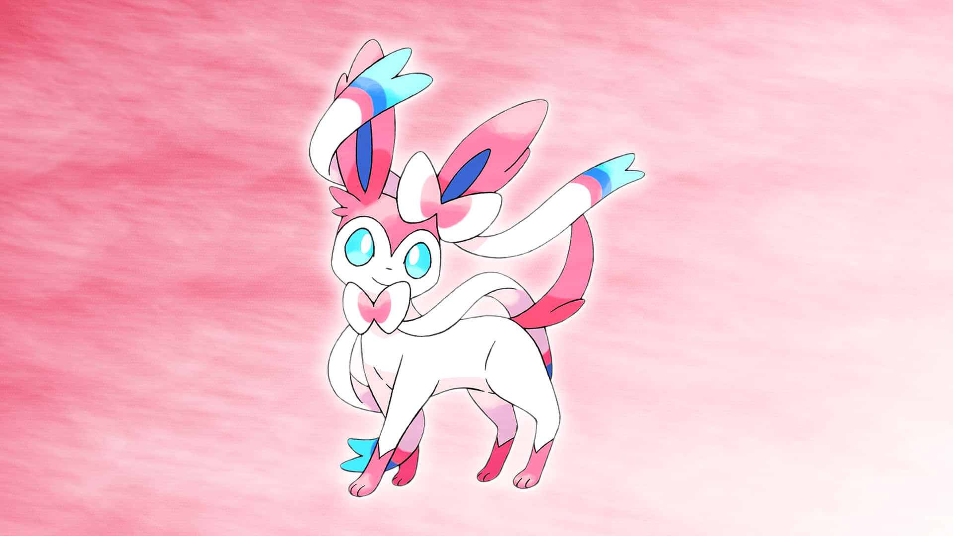 Sylveon, pink and blue accents, anime-style, Full HD Desktop Wallpaper