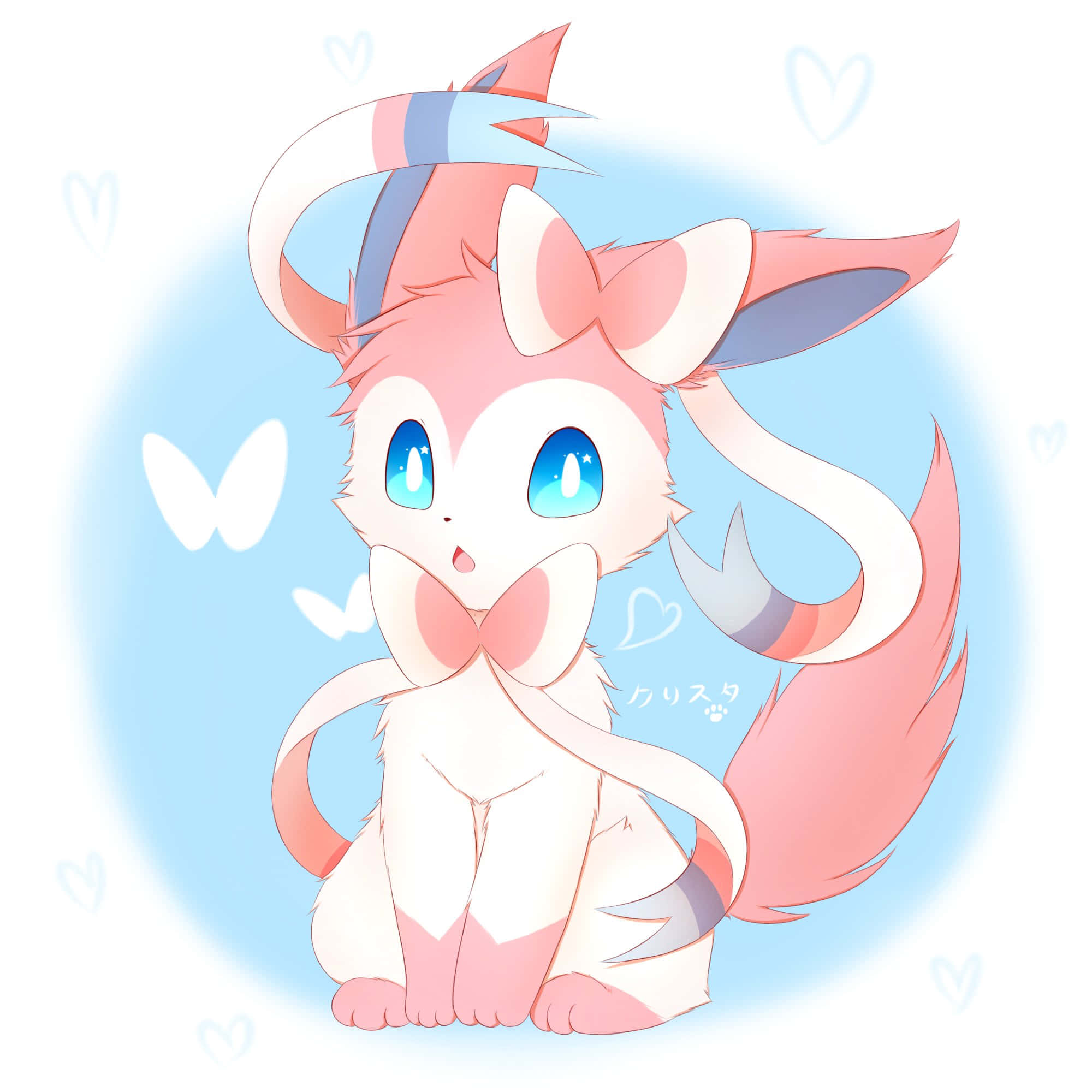 Cute Sylveon, pink and white, anime-style, Full HD Desktop Wallpaper