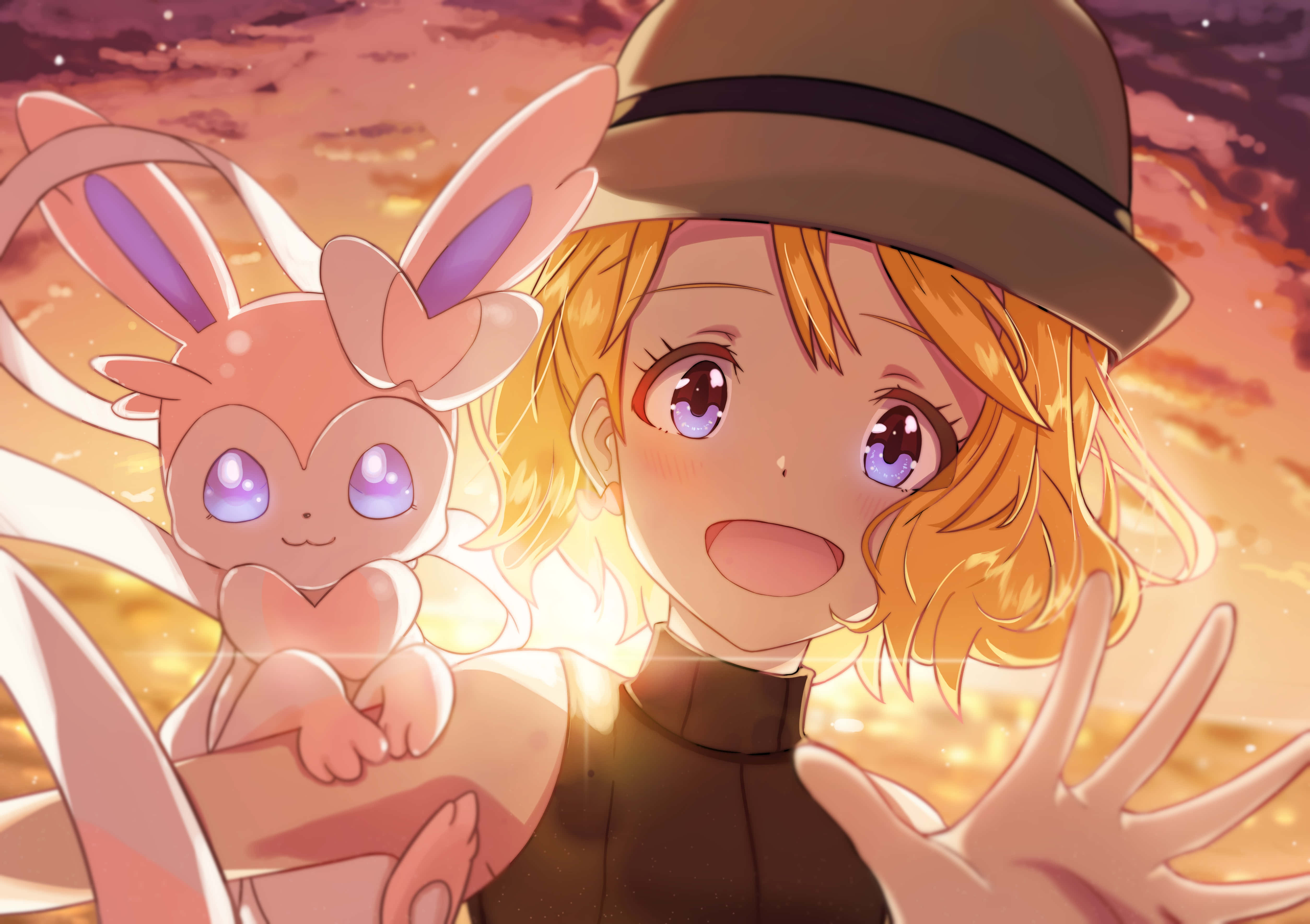Cute Sylveon, anime girl, blonde hair, 4K Desktop Wallpaper