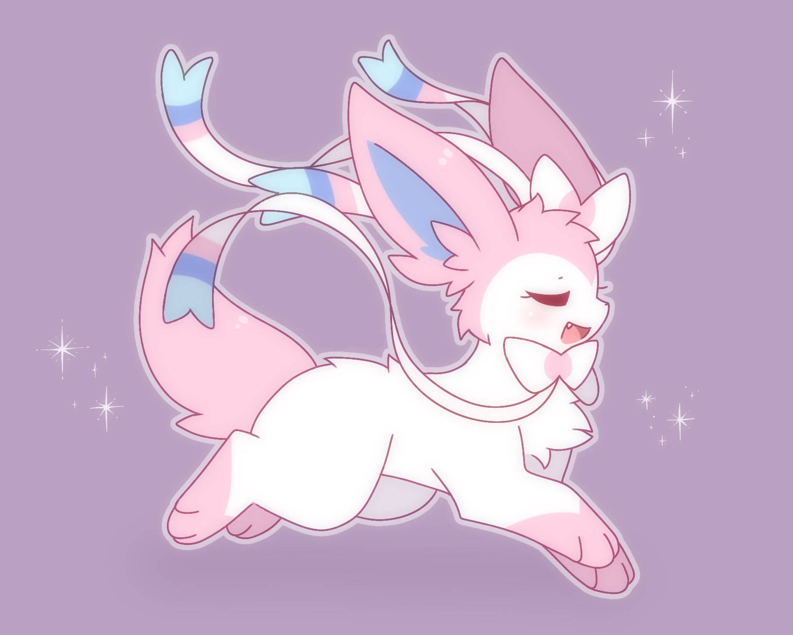 Cute Sylveon, pink and white, anime-style fox, HD Desktop Wallpaper