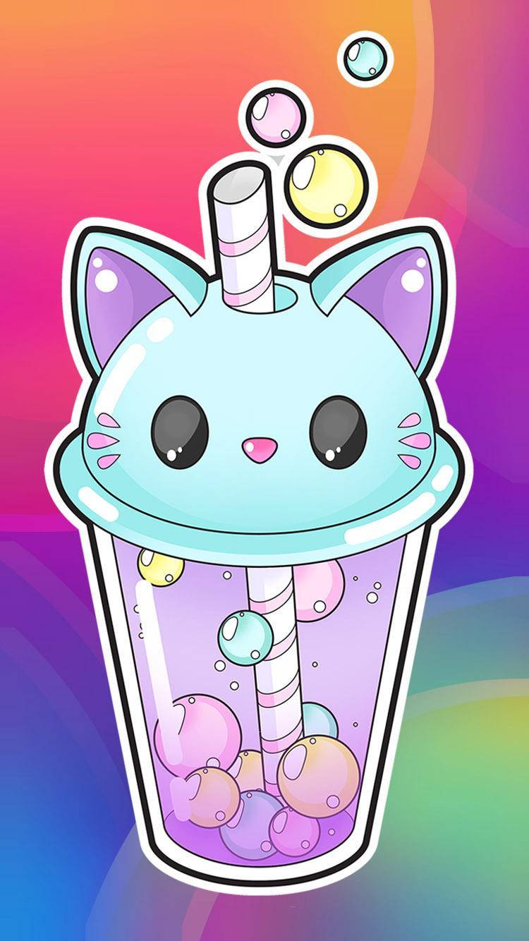 Cat Drink Cute Tablet, cartoon cat-shaped bubble tea cup, colorful boba pearls, HD Phone Wallpaper