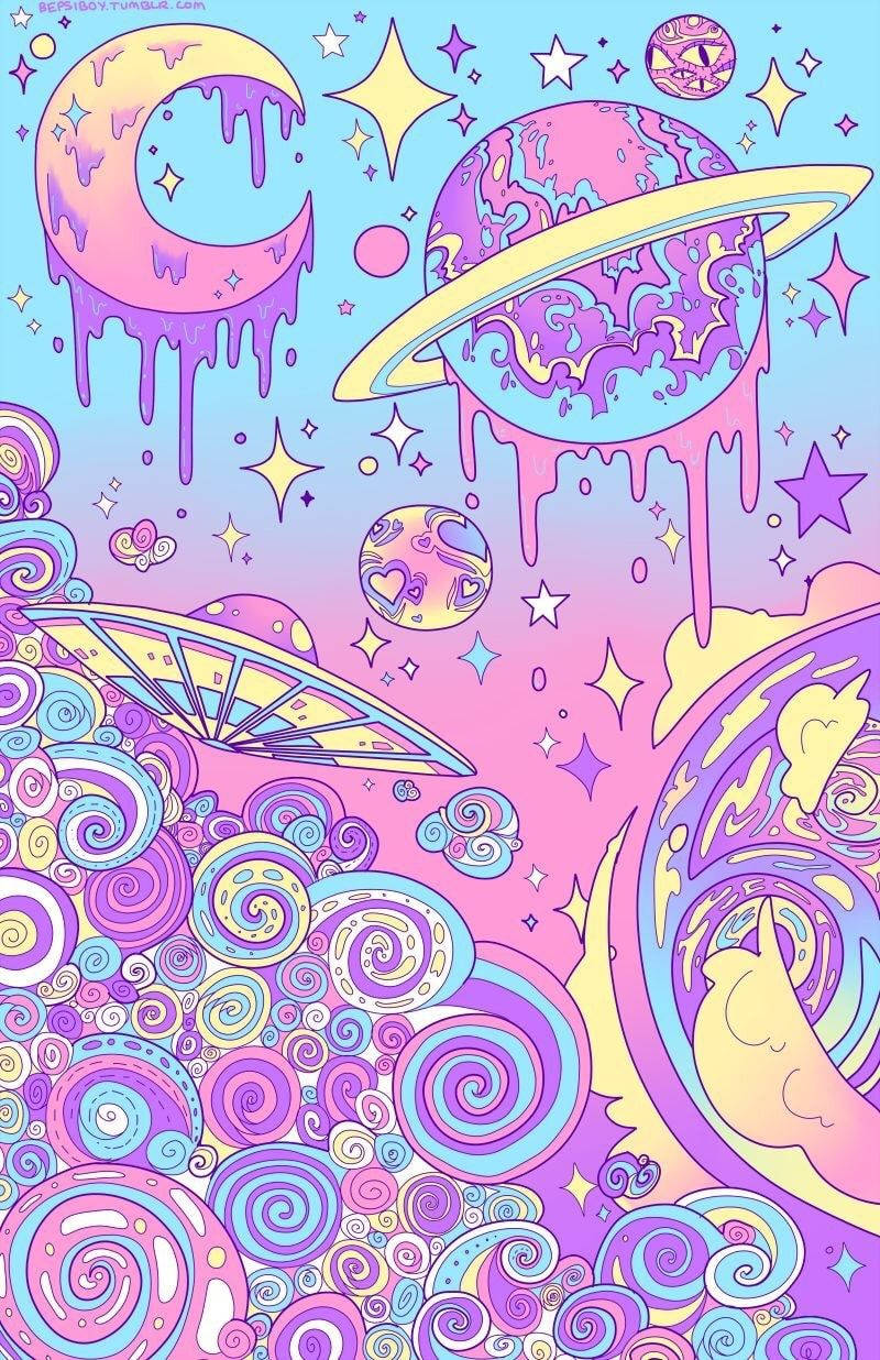 melting planets, psychedelic cosmic scene, dripping planets, SD Phone Wallpaper