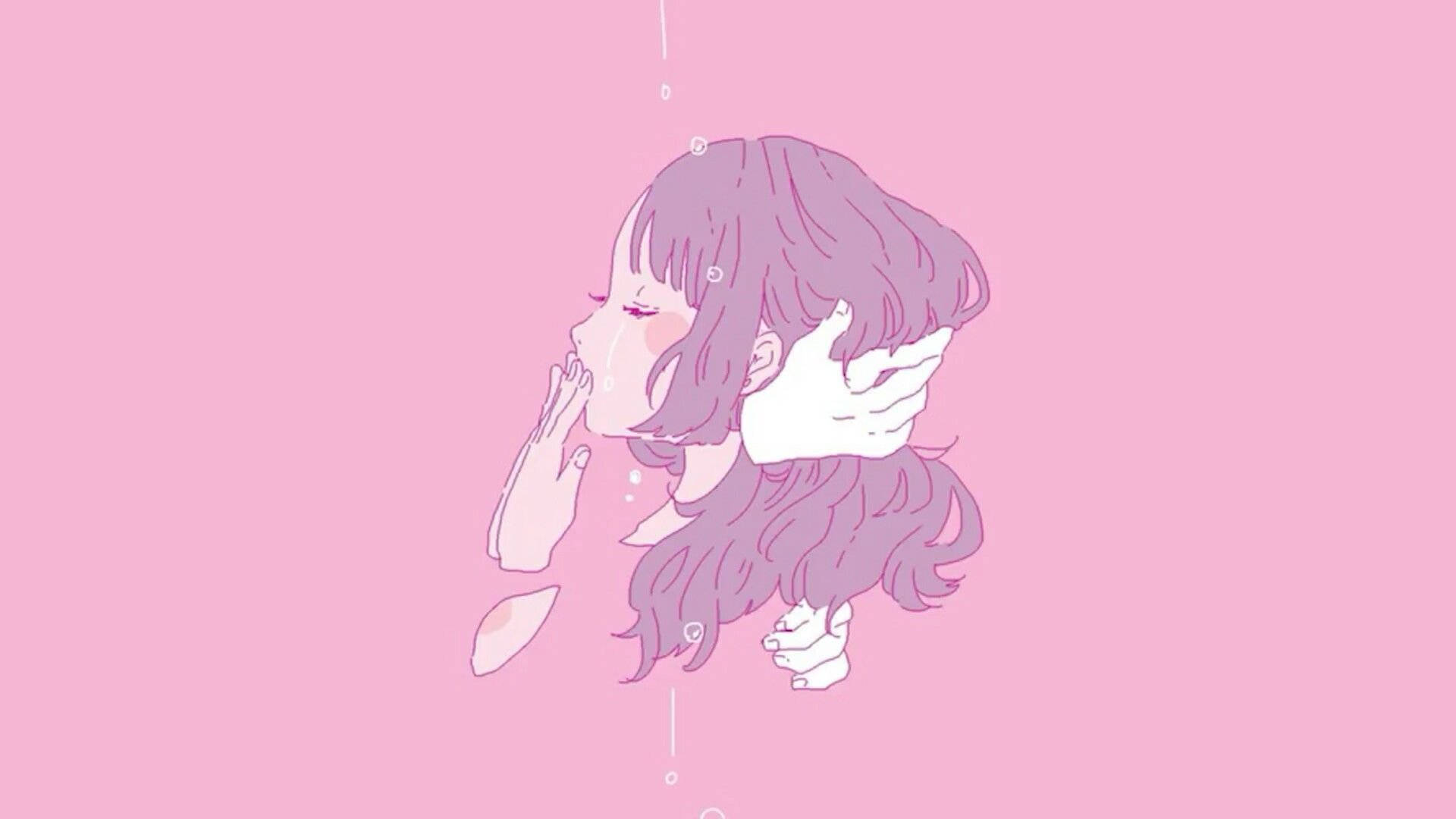 anime girl, purple hair, solid pink background, Full HD Desktop Wallpaper