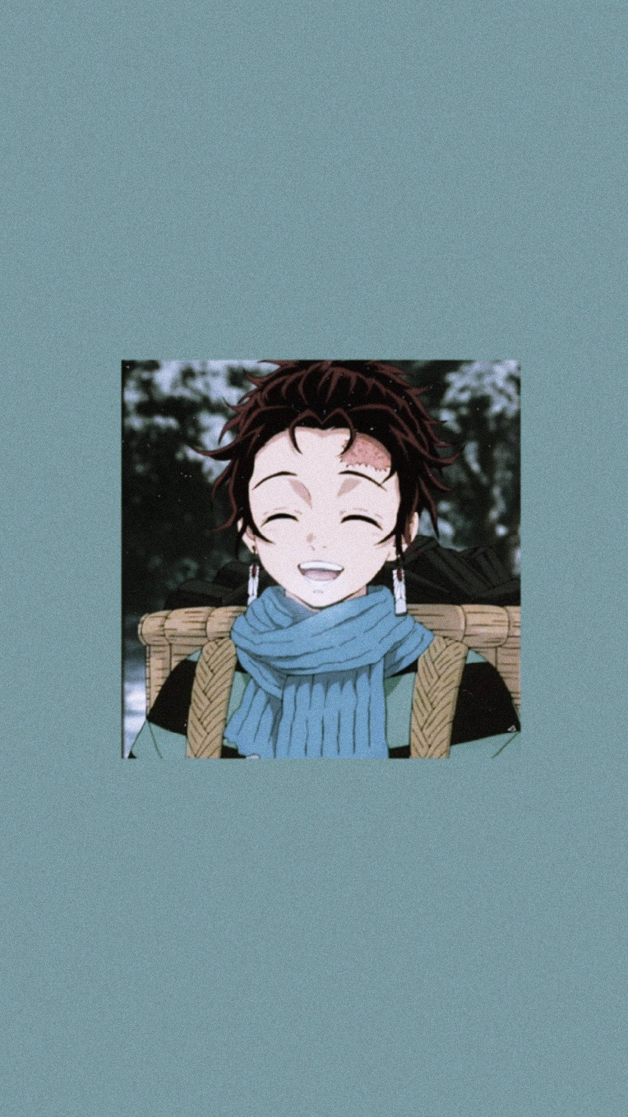 Tanjiro, spiky brown hair, blue scarf, Full HD Phone Wallpaper