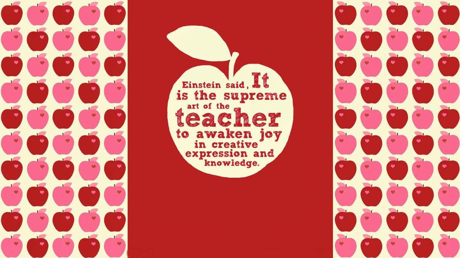 Cute Teacher, red background, white apple, HD Desktop Wallpaper