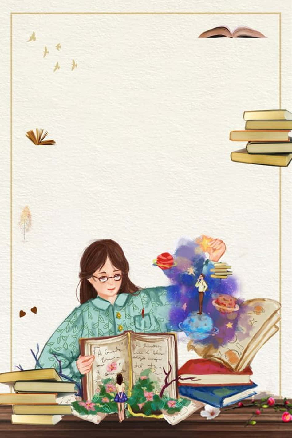 girl, glasses, book, HD Phone Wallpaper