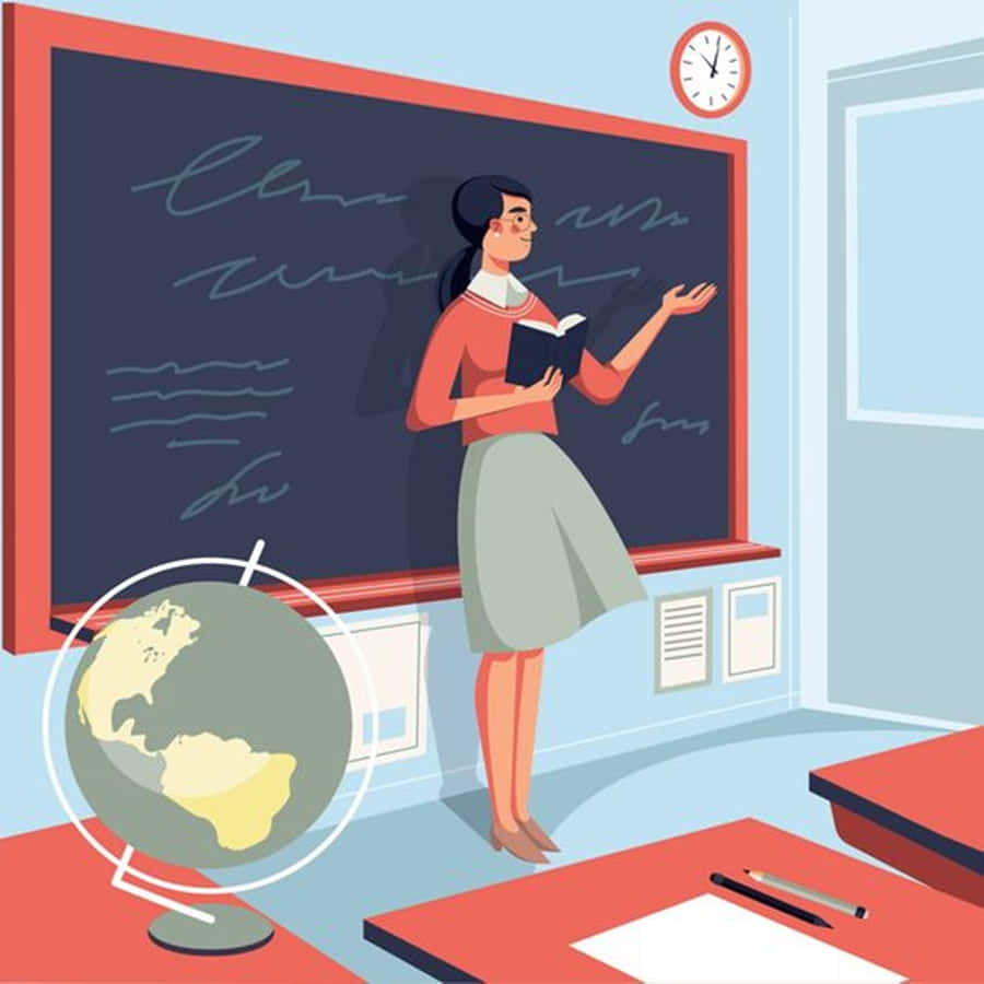 Cute Animated Teacher, classroom, chalkboard, SD Desktop Wallpaper
