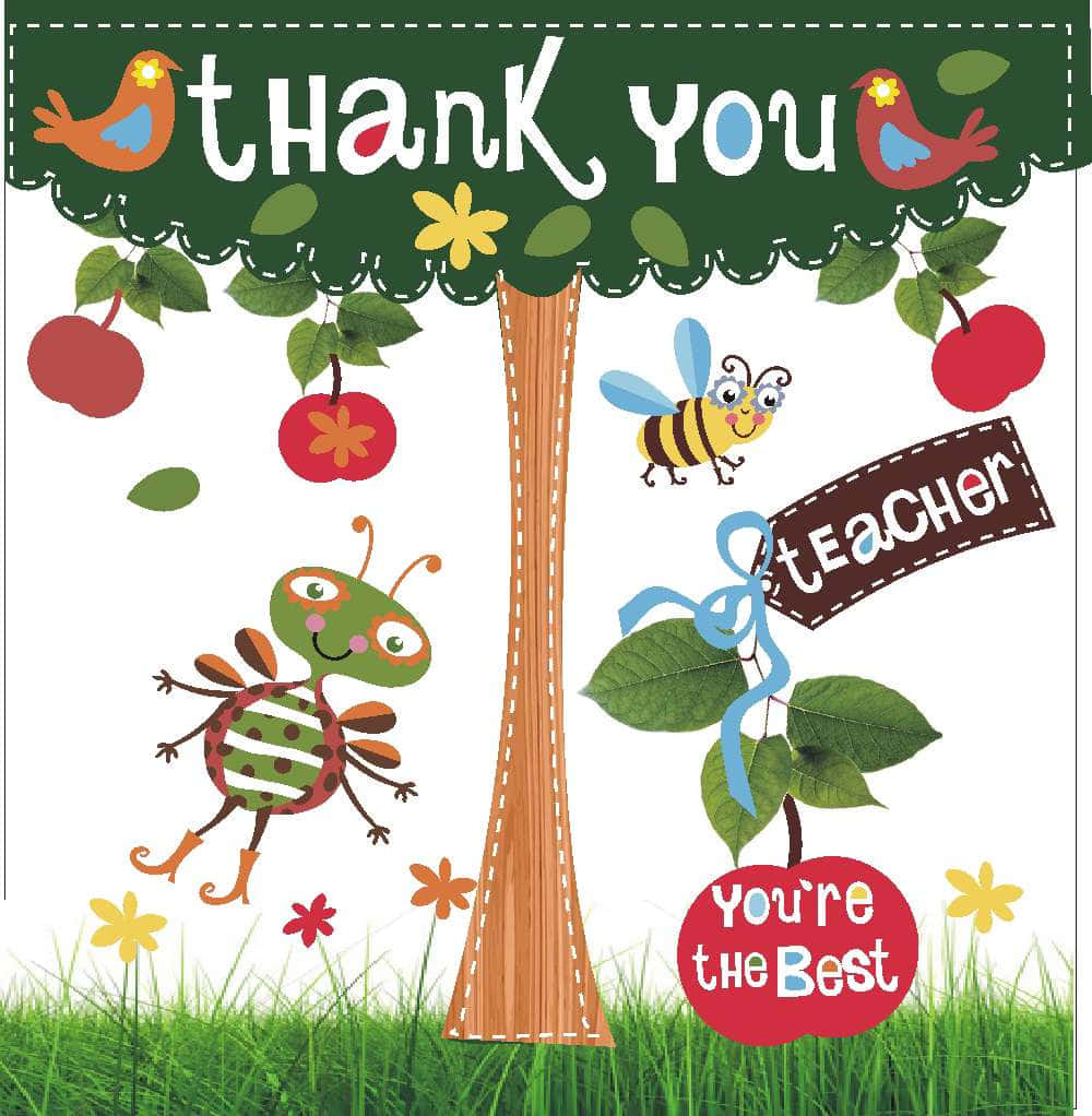 Cute Teacher, Thank You Teacher card, cartoon tree, SD Phone Wallpaper