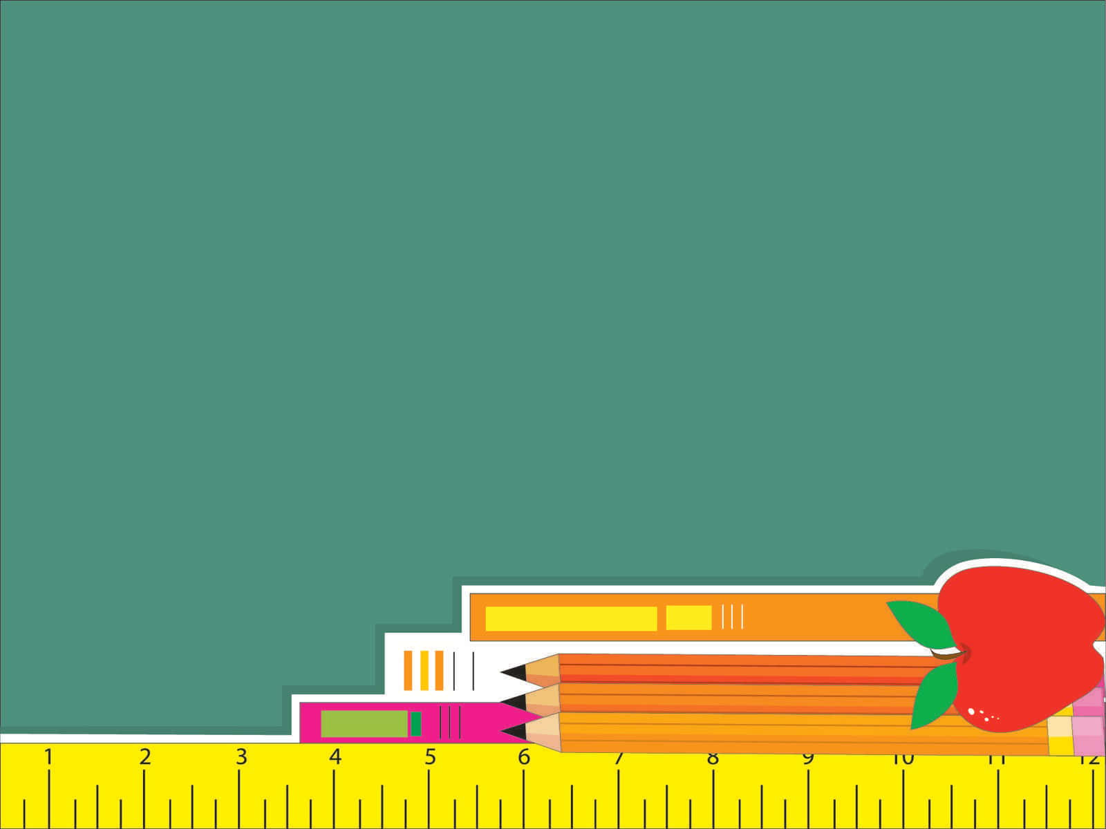 ruler, pencils, apple, HD Desktop Wallpaper