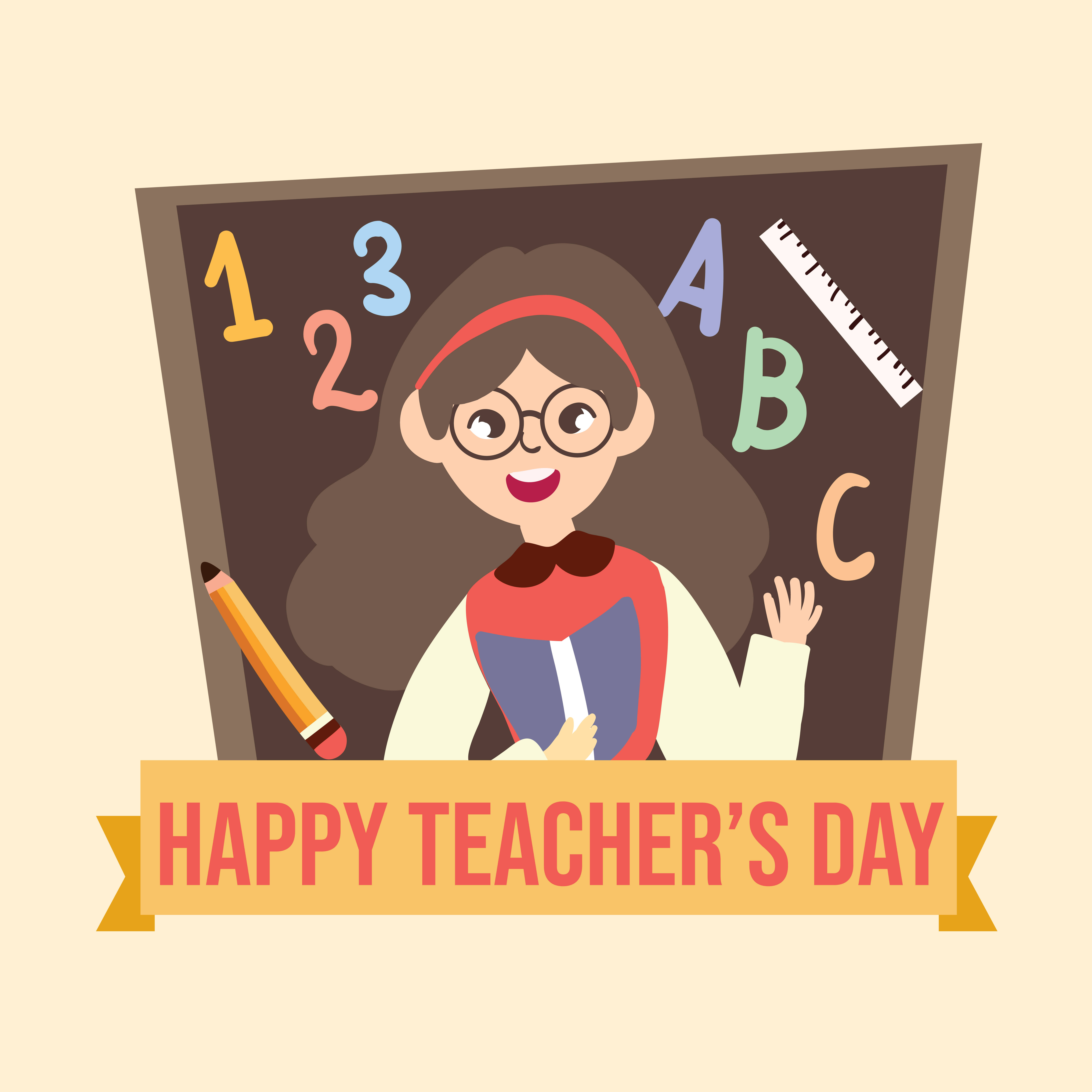 Happy Teachers' Day, cartoon teacher, glasses, 5K Desktop Wallpaper