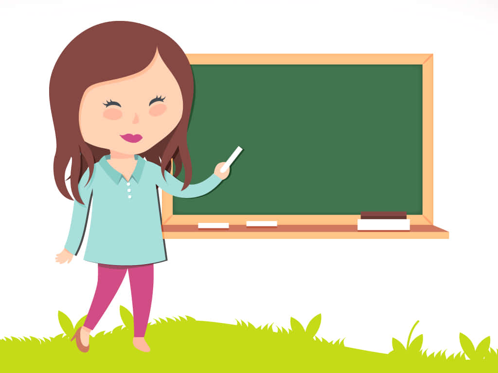 Cute Teacher, brown hair, green chalkboard, SD Desktop Wallpaper