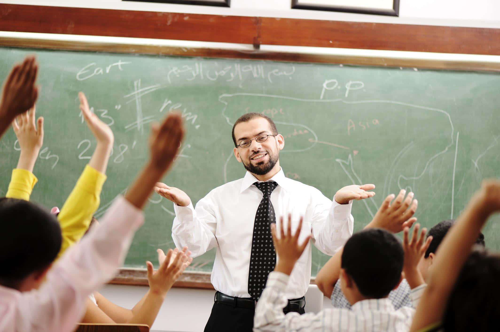 Cute Teacher, classroom, chalkboard map, Full HD Desktop Wallpaper